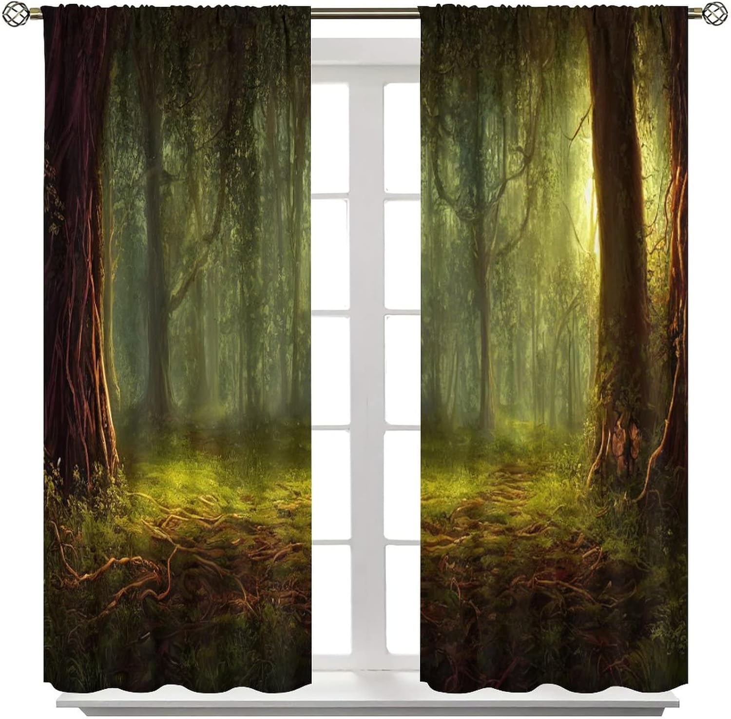 Cortinas de bosque misterioso, luz del sol también bosque tropical, pintura al óleo, estilo dormitorio, sala de estar, decoración impresa, 2