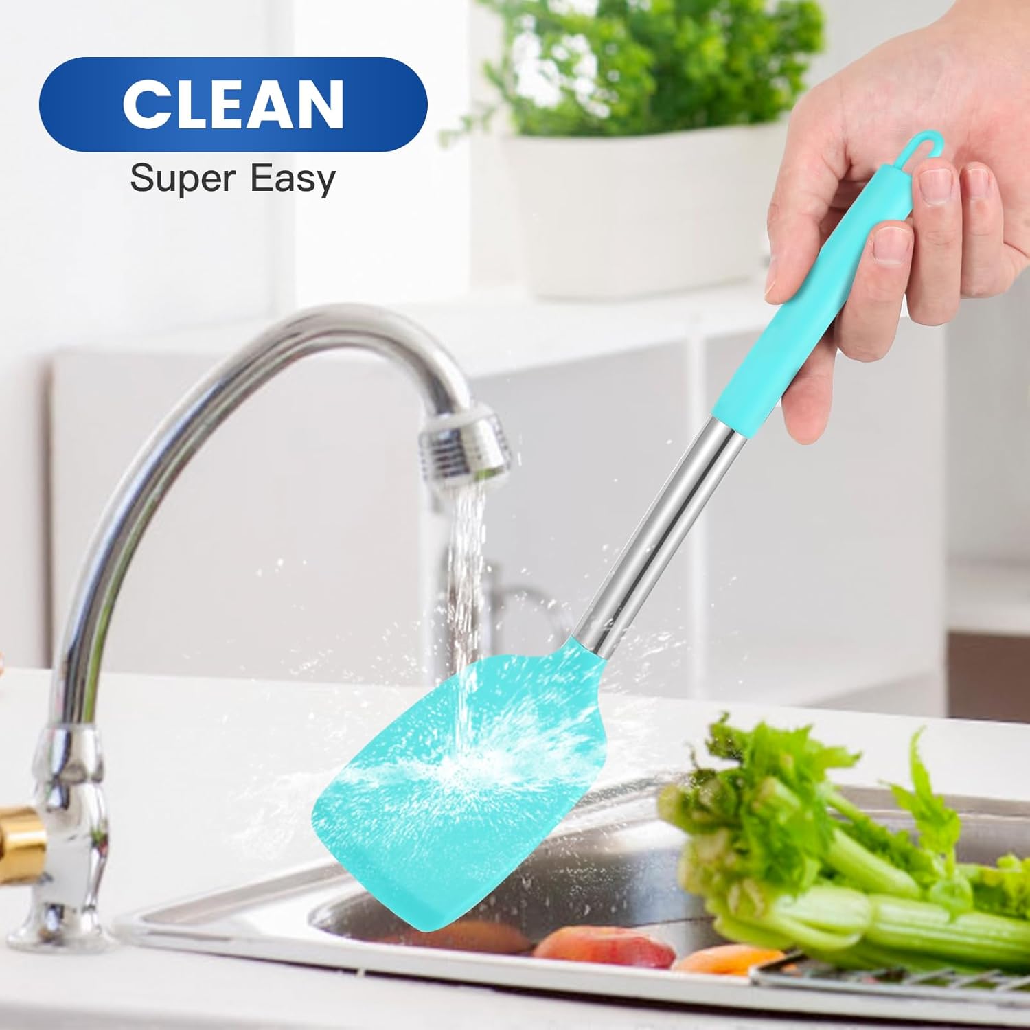 2 espátulas sólidas de silicona, espátulas de cocina ranuradas antiadherentes, utensilios de cocina resistentes al calor de 600 F, utensilios de