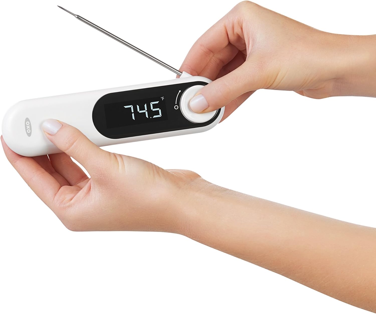 OXO Termómetro termopar Good Grips y balanza de alimentos de acero inoxidable de 11 libras con pantalla extraíble