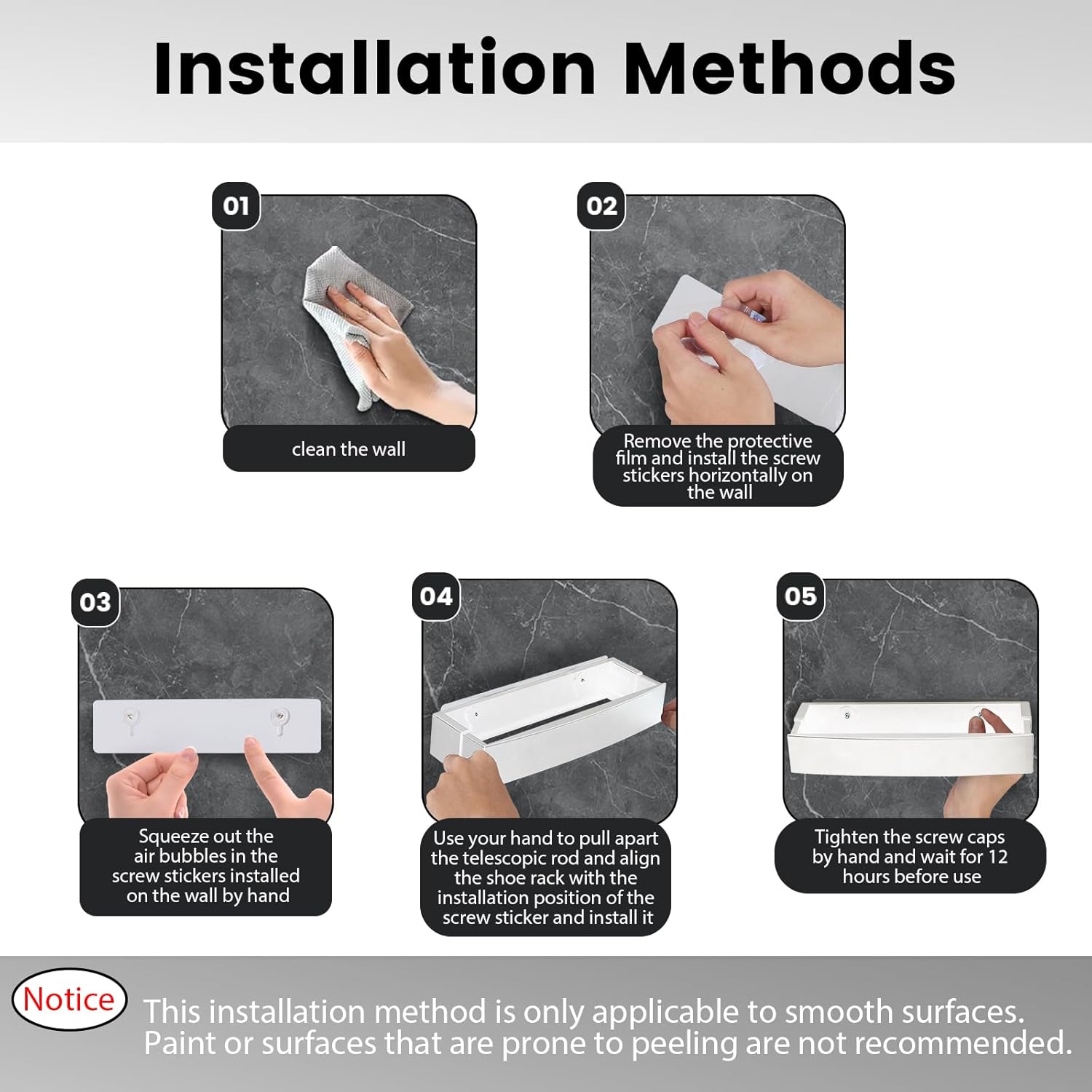 Nirxxiy Paquete de 6 zapateros ajustables para montar en la pared, organizador de almacenamiento de plástico para zapatos, almacenamiento de RV,