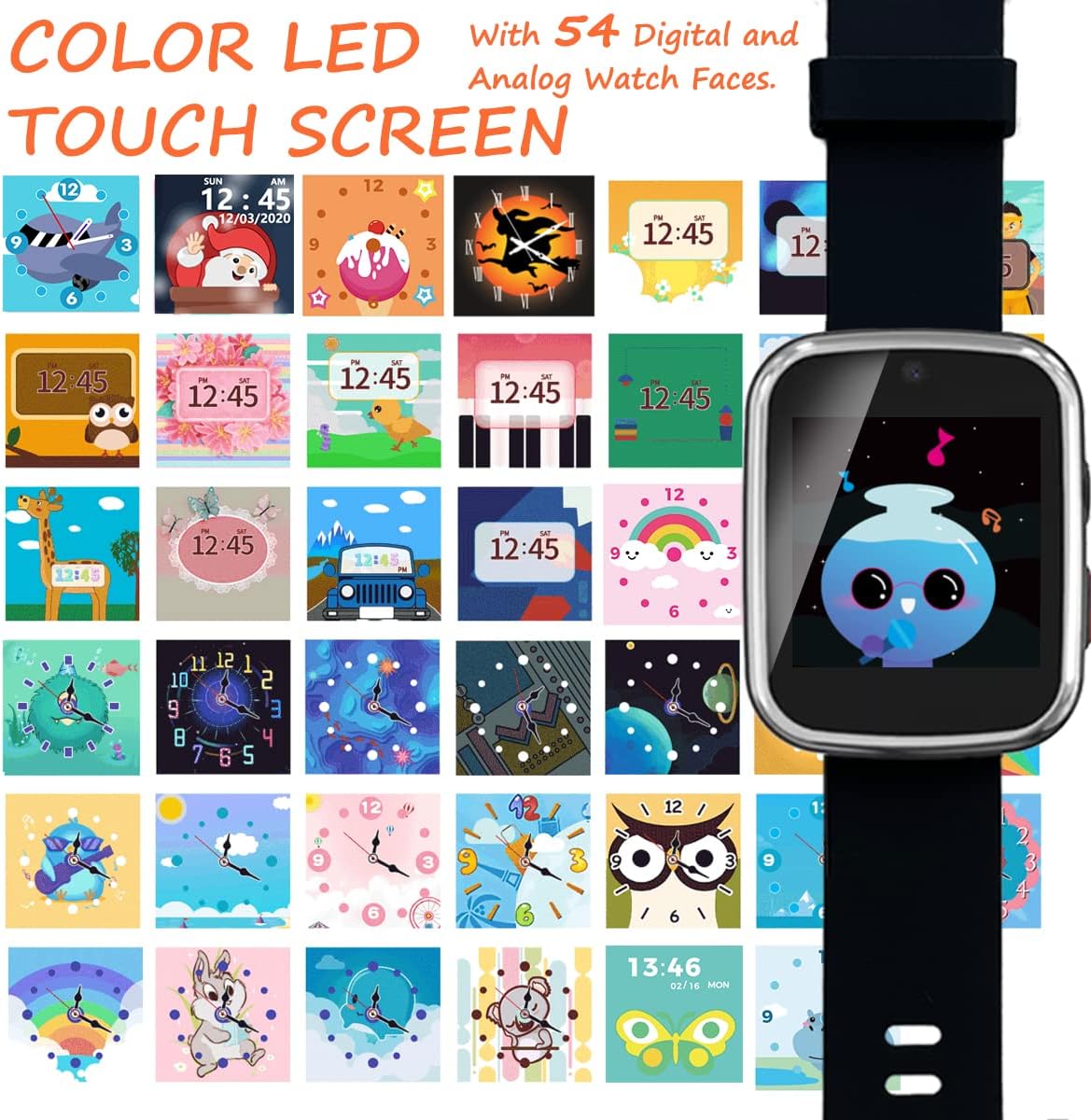 Reloj inteligente para niños de 3 a 10 años de edad, pantalla táctil HD de 1.54 pulgadas, con cámara doble, juegos, reproductor de música,
