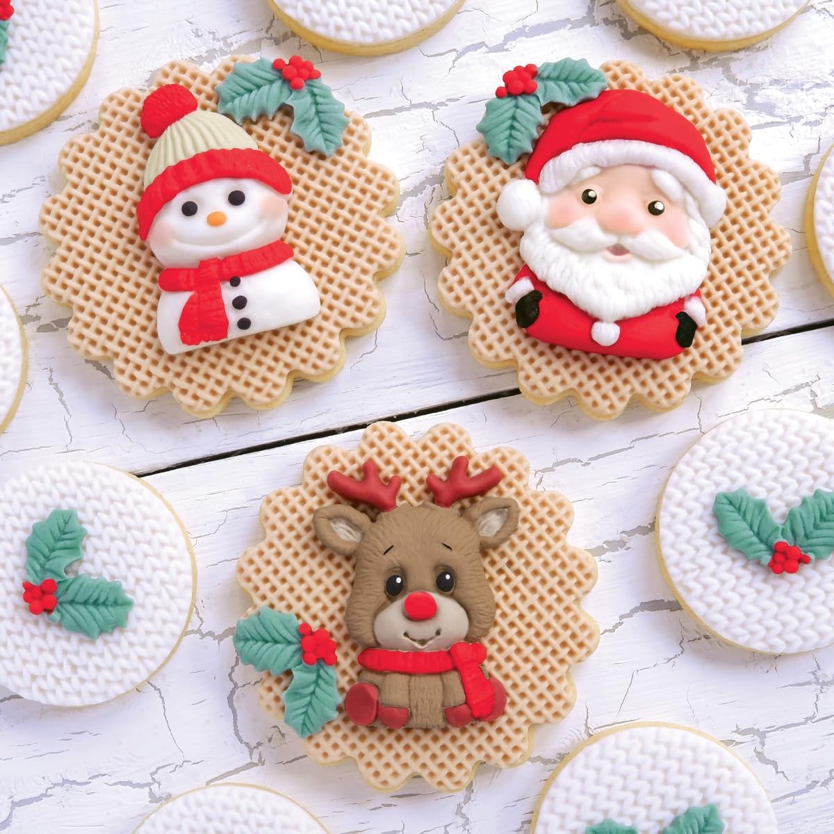 Katy Sue Molde de silicona de personajes navideños para decoración de pasteles de Navidad, galletas y manualidades, hace que Papá Noel, reno y