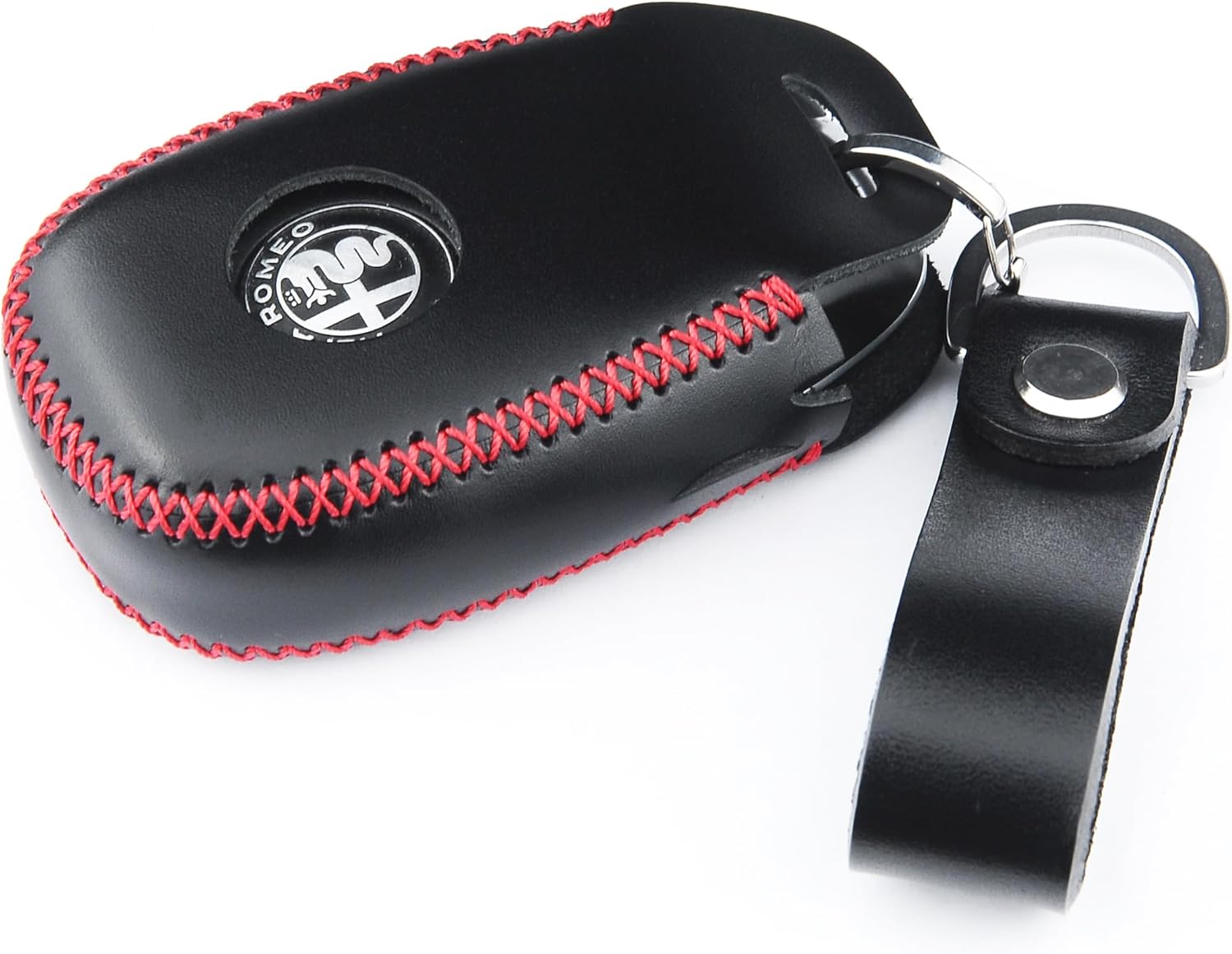 Funda para llavero de piel italiana auténtica a prueba de huellas dactilares compatible con Alfa Romeo Giulia Stelvio 4C Spider