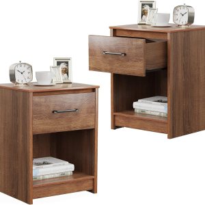 Giantex Mesita de noche con cajón, juego de 2 mesas auxiliares de madera con compartimento de almacenamiento abierto, mesa auxiliar multiusos para Giantex Mesita de noche con cajón, juego de 2 mesas auxiliares de madera con compartimento de almacenamiento abierto, mesa auxiliar multiusos para