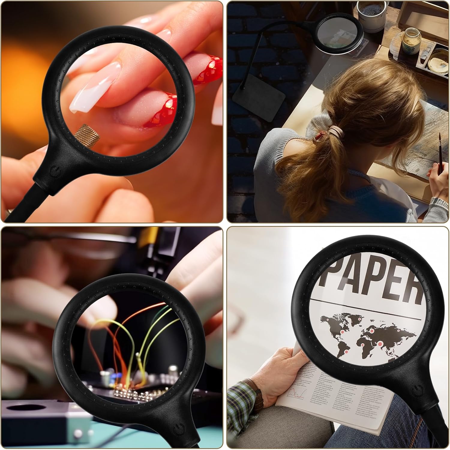 Lupa con luz y soporte, lámpara de aumento manos libres con cuello de cisne flexible, lupa regulable para lectura, reparación de trabajo cercano y