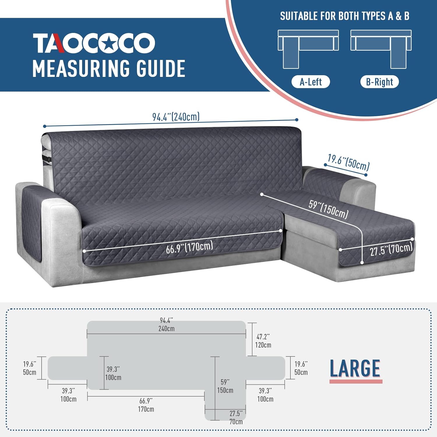 TAOCOCO Funda impermeable en forma de L para sofá seccional, 1 funda reversible para sofá para mascotas con diván para sofá seccional en forma de L