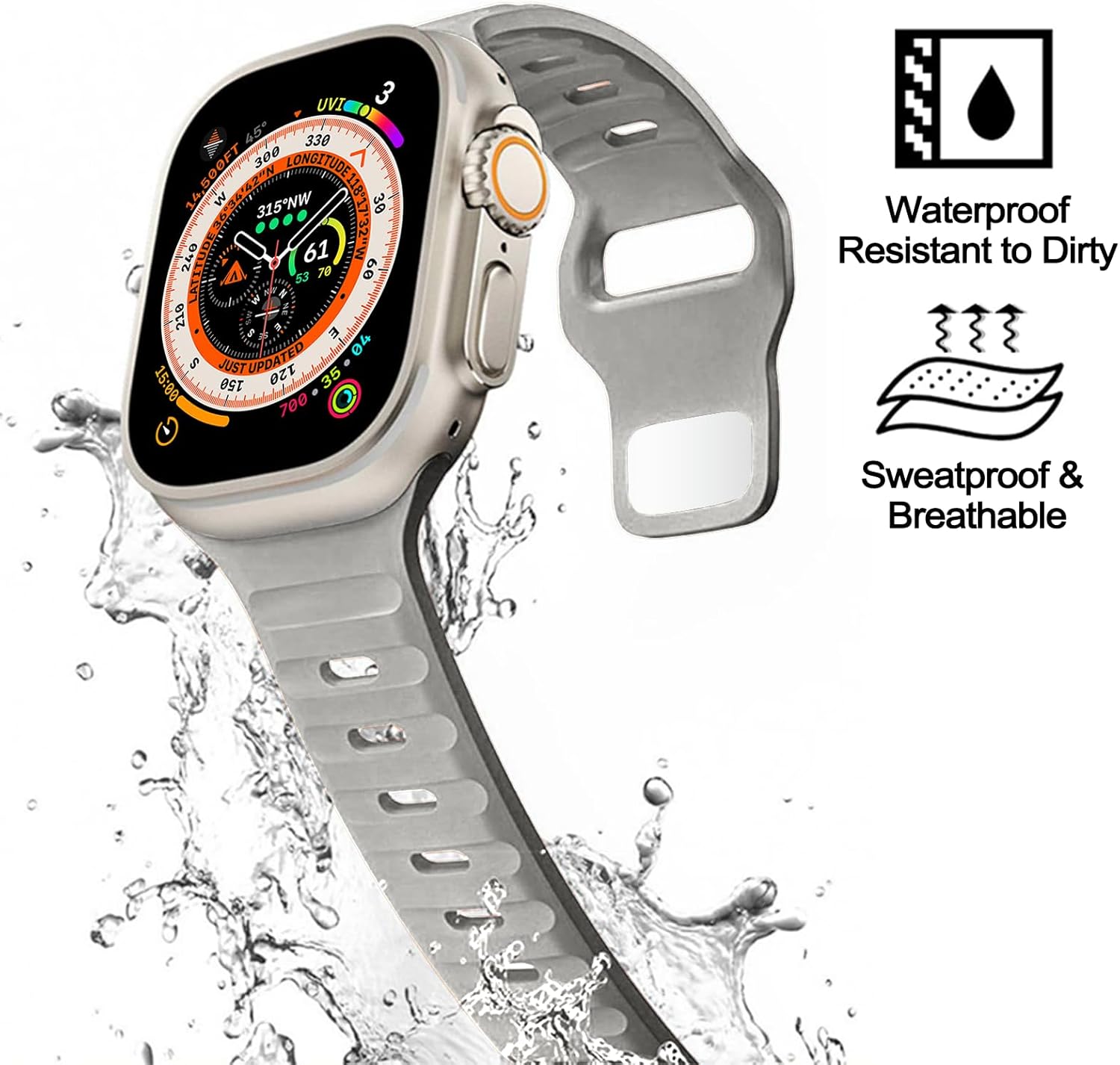 Paquete de 3 correas deportivas compatibles con Apple Watch Ultra Band de 1.929 in, correa de silicona impermeable ajustable para iWatch Series