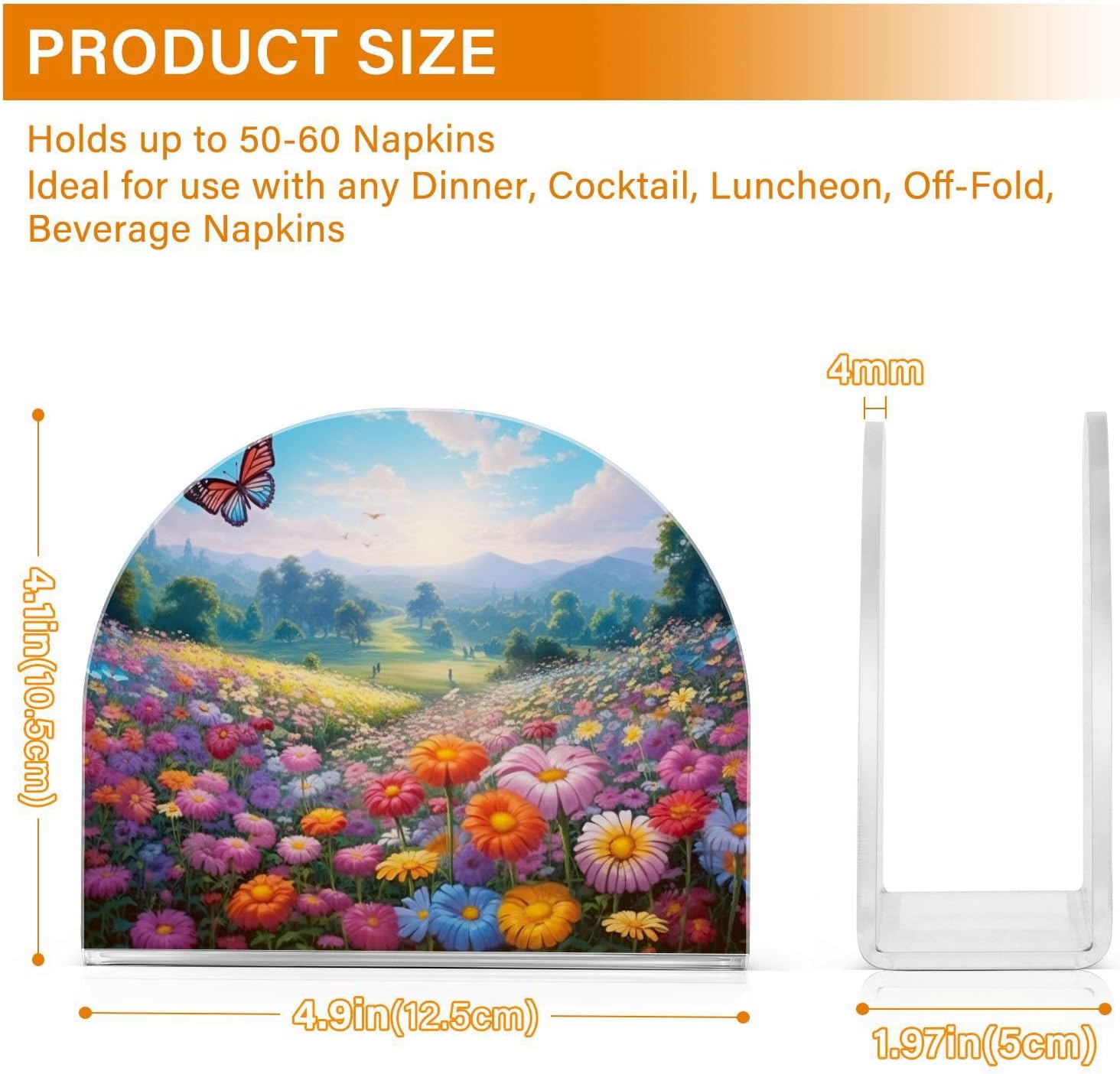 Napkin Holder Spring Flowers Butterflies Napkin Holders for Tables, Clear Acrylic Napkin Holders Cocktail Napkin Holder for Kitchen Restaurant Bar