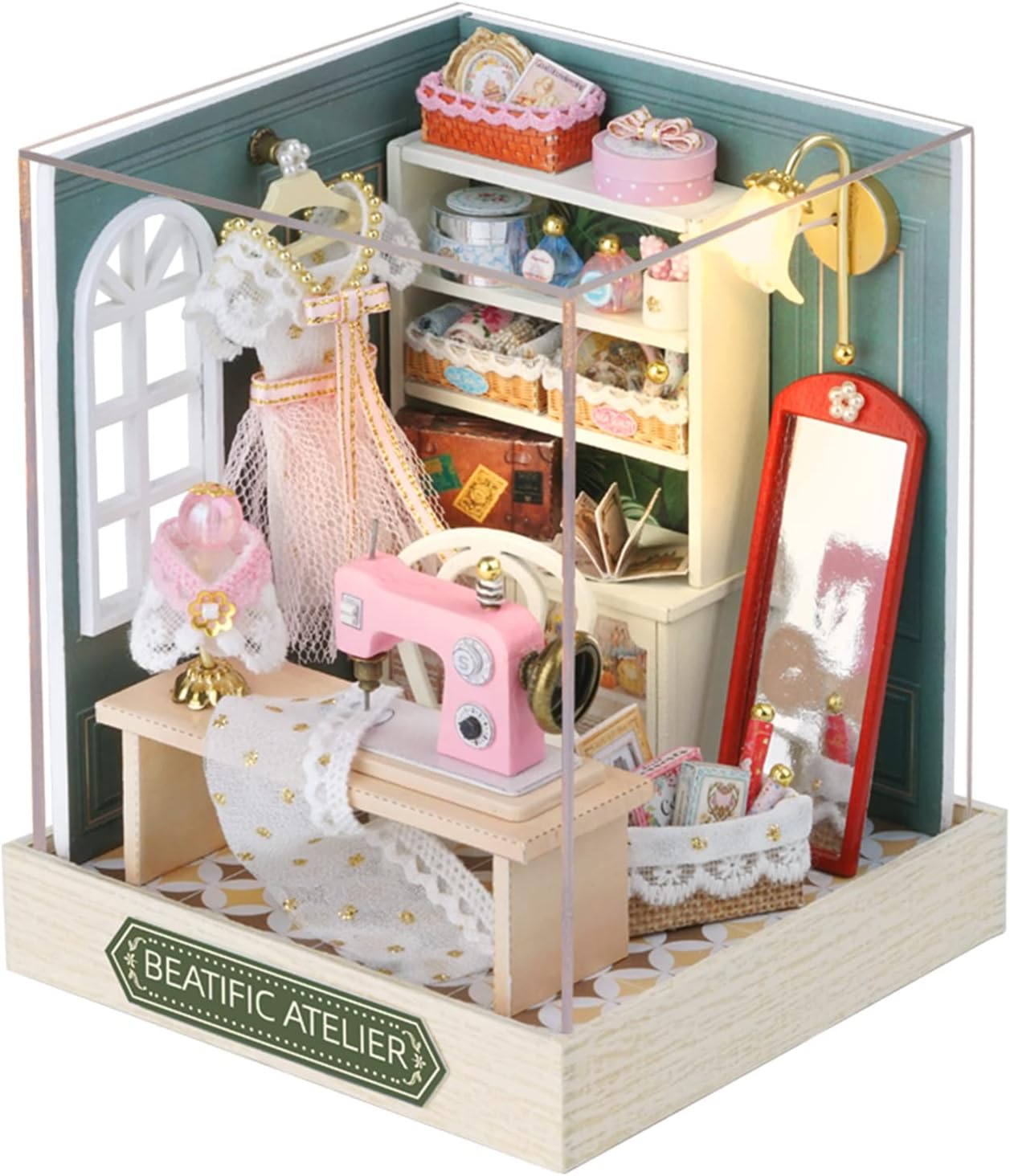 Roroom Kit de casa de muñecas en miniatura y muebles, modelo de casa de muñecas de madera 3D con cubierta a prueba de polvo y LED, idea creativa de