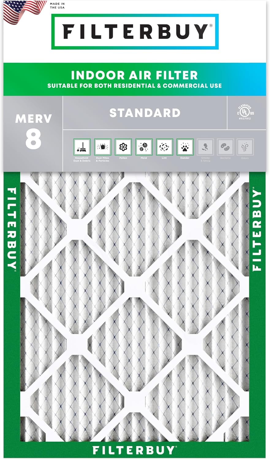 Filterbuy Filtro de aire MERV 8 de 13 x 25 x 1 pulgadas, protección contra el polvo (paquete de 1), filtros de aire de repuesto plisados HVAC para