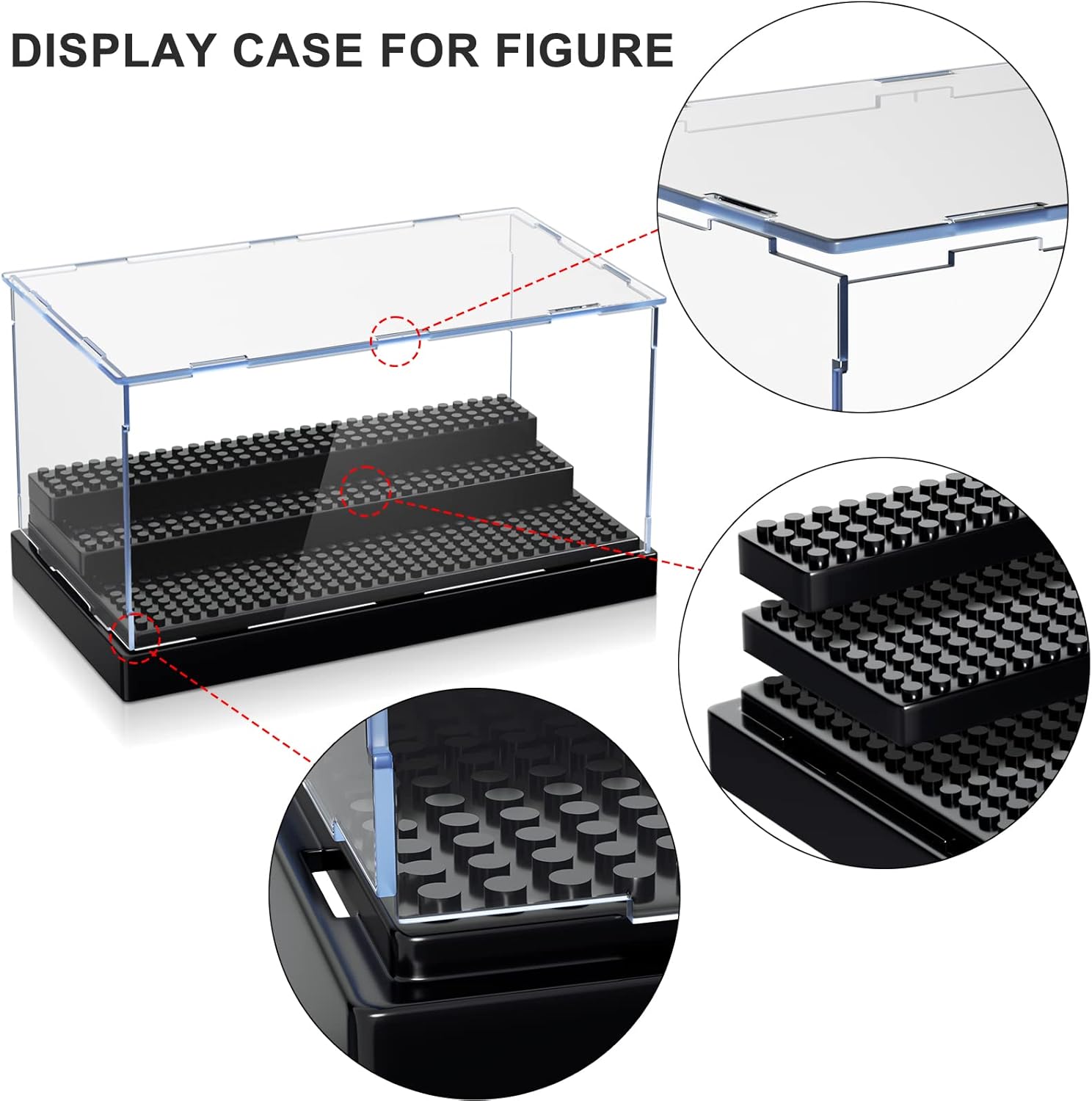 KKU Vitrina para bloques de figuras de acción de minifiguras, caja de exhibición de minifiguras acrílicas, caja de almacenamiento con 3 pasos