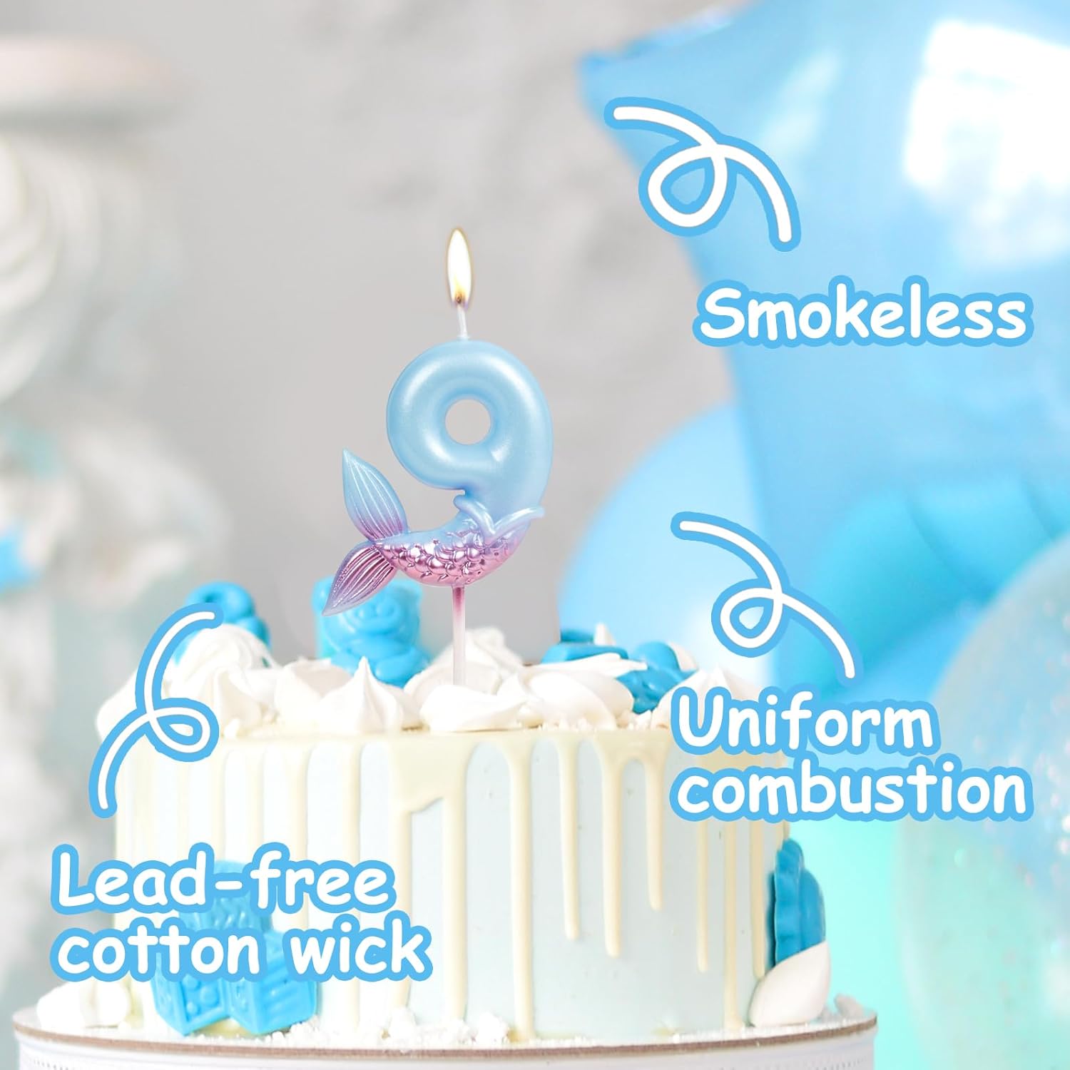 Velas de cumpleaños con números 3, decoraciones de cumpleaños de sirena, velas de feliz tercer cumpleaños para pasteles, velas de pastel de
