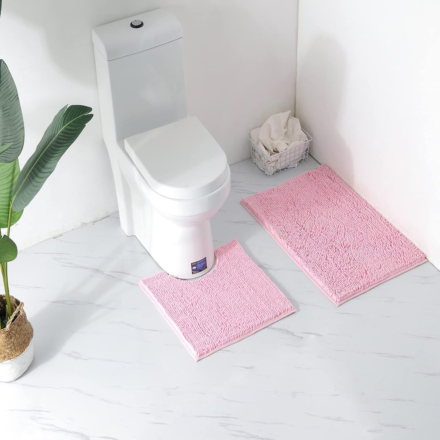 Juego de 2 alfombras de baño de felpilla ultra suaves, antideslizantes, absorbentes, para inodoro, antideslizantes, extra y alfombras para ducha,