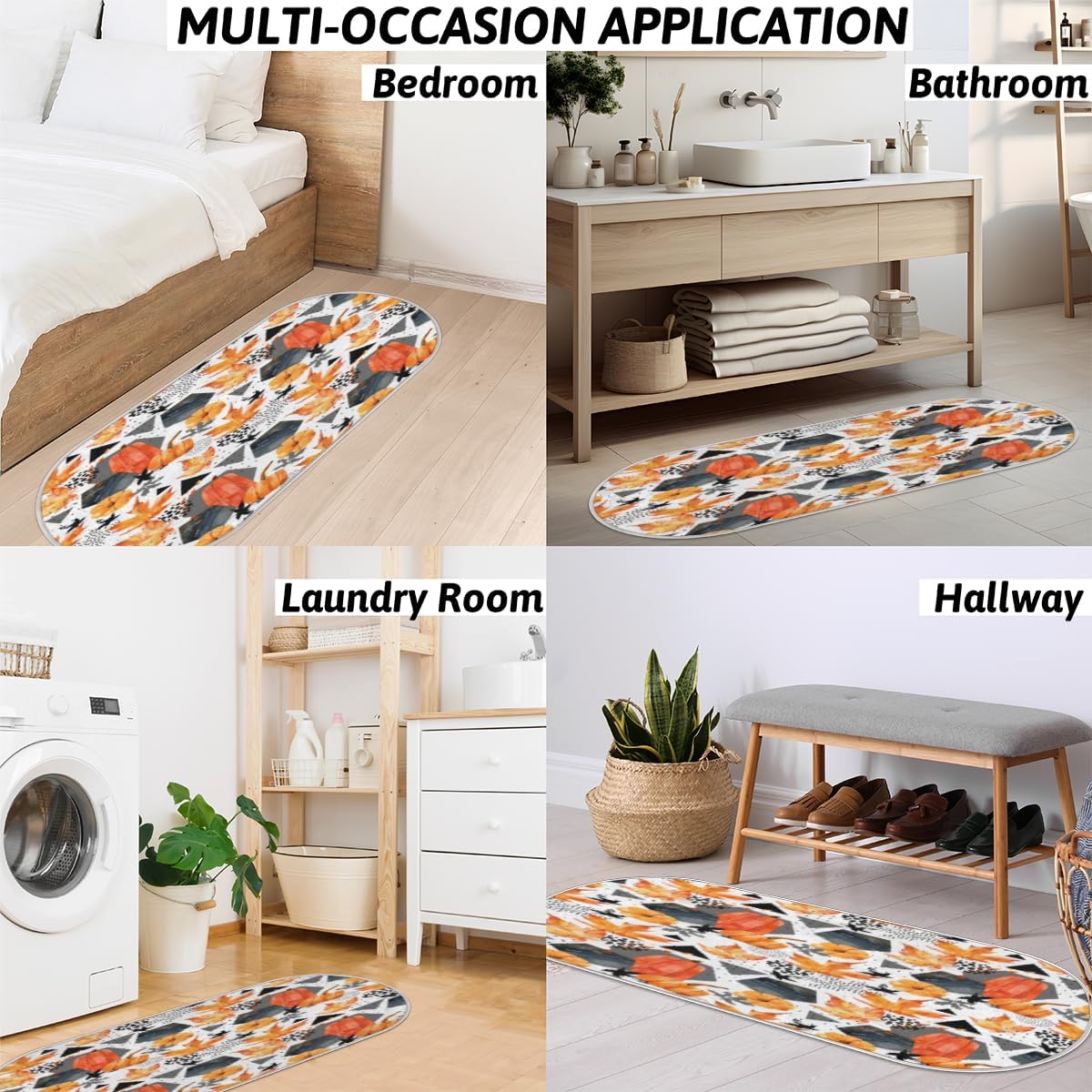 Fall Pumpkin Maple Memory Foam Bathroom Rug Runner Soft Cozy Bath Rug Water Absorbent Non-Slip Bathroom Mat Thick Velvet Shower Mat Bath Mat for