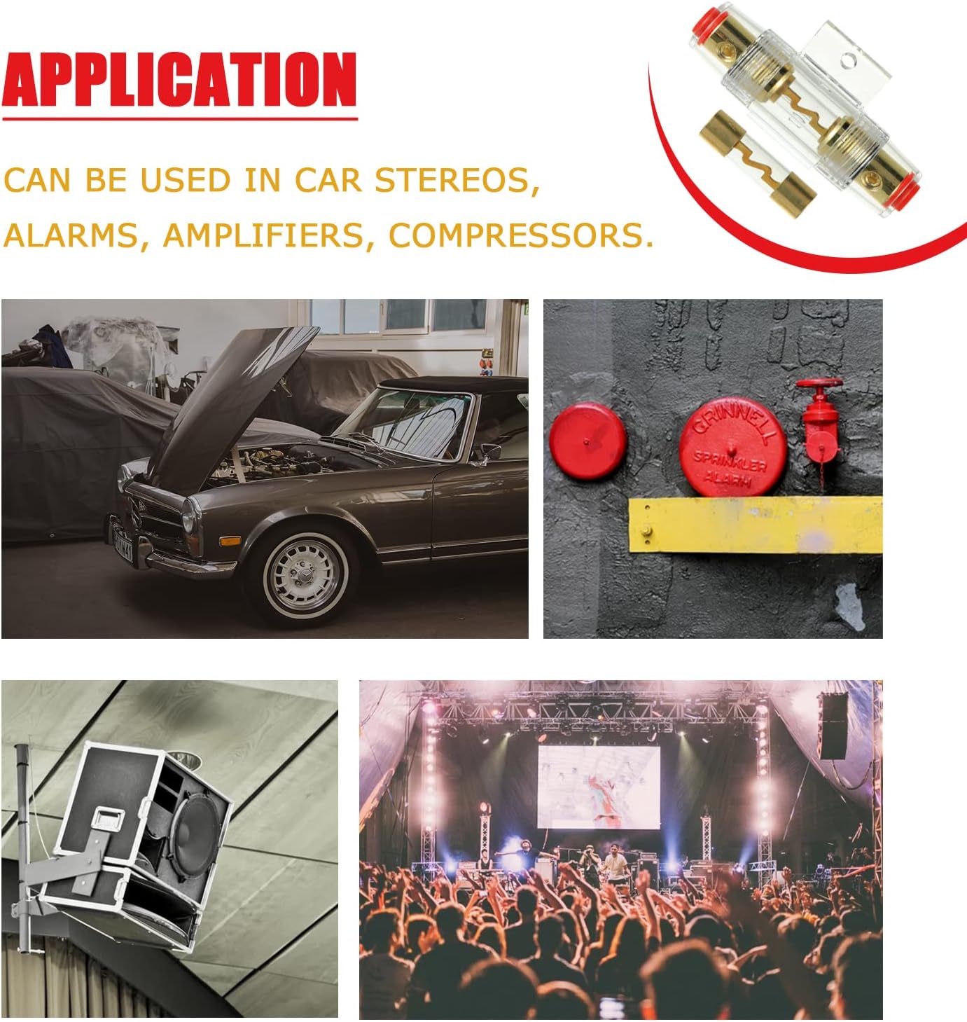Portafusibles en línea AWG calibre 4-8 con fusibles AGU de 20 A para audio de automóvil, alarma, amplificador, compresores, portafusibles en línea