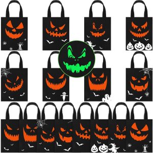 Toulite Paquete de 24 bolsas no tejidas de Halloween con asa a granel, reutilizables, bolsas de regalo de dulce o truco, calabaza, fantasma, araña, Toulite Paquete de 24 bolsas no tejidas de Halloween con asa a granel, reutilizables, bolsas de regalo de dulce o truco, calabaza, fantasma, araña,