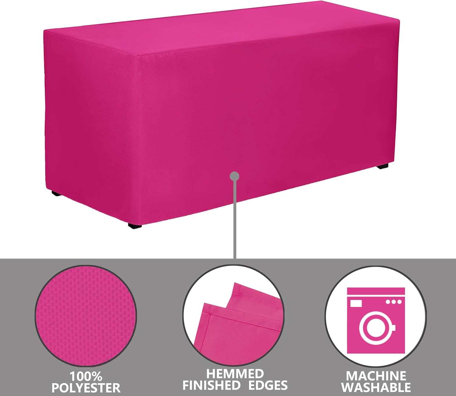 Paquete de 2 manteles rectangulares ajustables color fucsia de 48 x 24 pulgadas para mesa de 4 pies en poliéster lavable, mantel de 4 pies para mesa