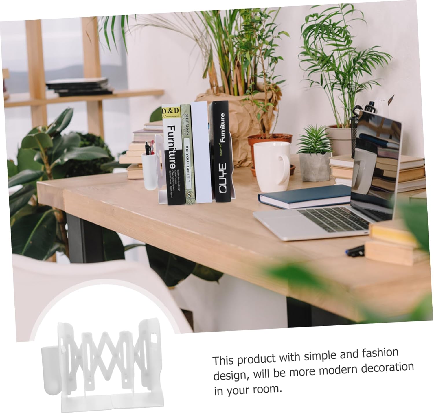 Veemoon Organizador de plástico para libros, organizador de mesa, resistente, sujetalibros de metal para el hogar, sujetalibros plegable,