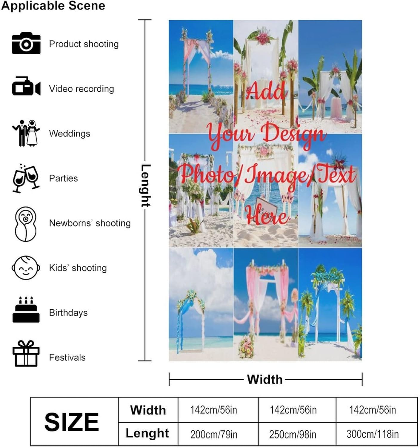 Fondos personalizados, diseño de tu propia imagen, texto, fotografía, tela, fotografía, estudio fotográfico, accesorios para cabina de fotos,