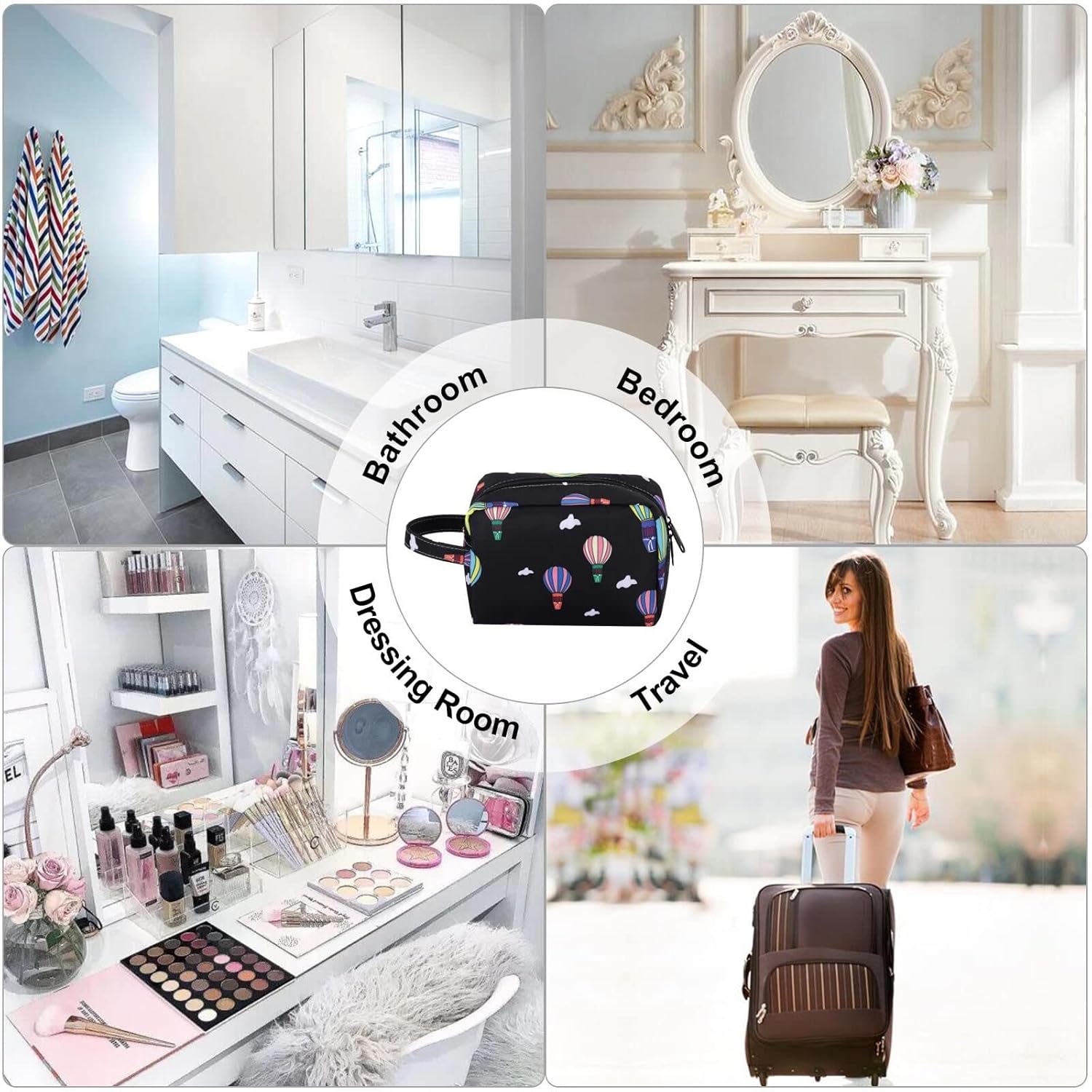 HUA ANGEL Bolsa de cosméticos de viaje, bolsa de maquillaje floral, pequeña bolsa organizadora portátil de maquillaje con cremallera para mujer,