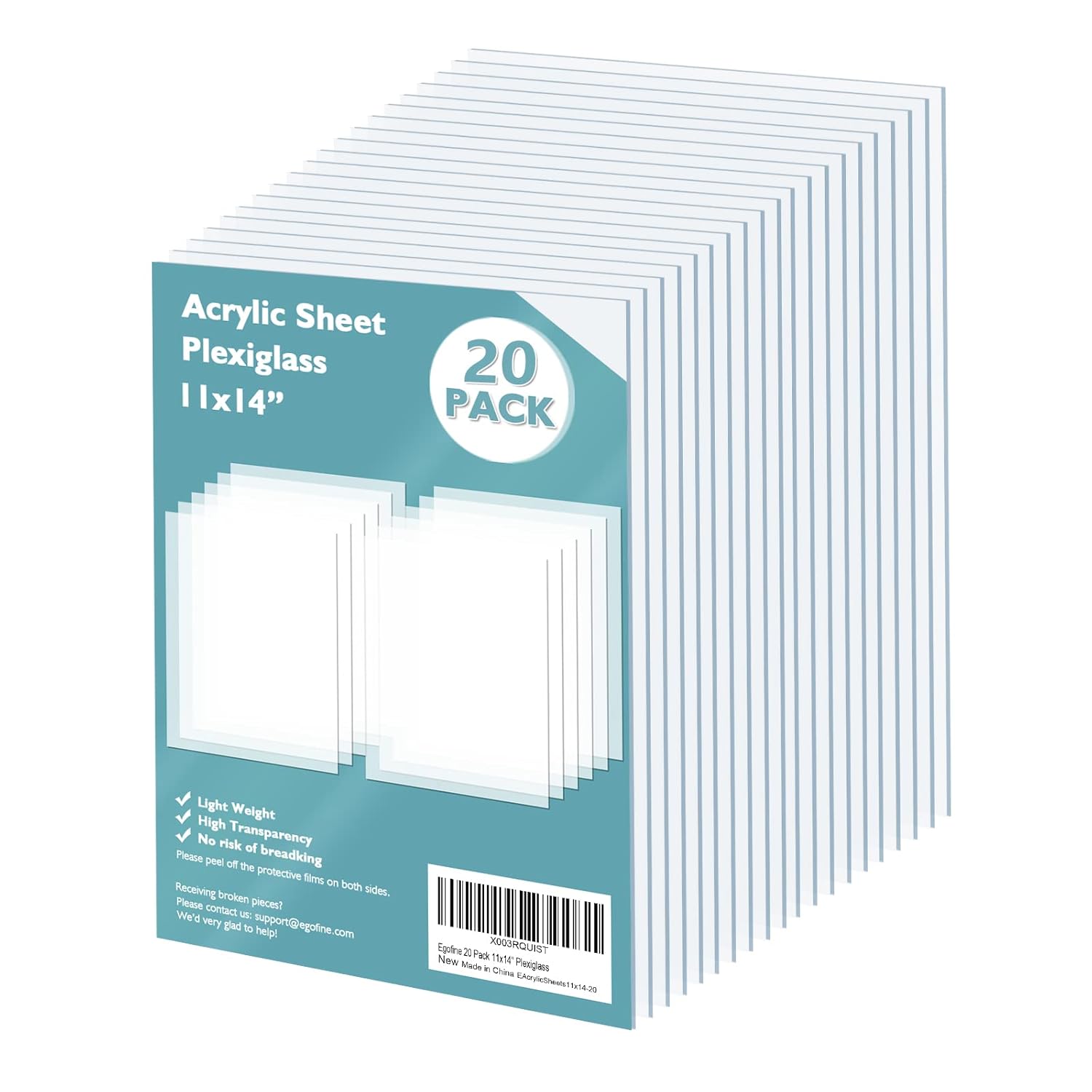 Egofine – Hojas de plexiglás de acrílico, 20 hojas de 11 x 14, 0.04 de grosor, plástico fundido para proyectos de manualidades, repuesto de
