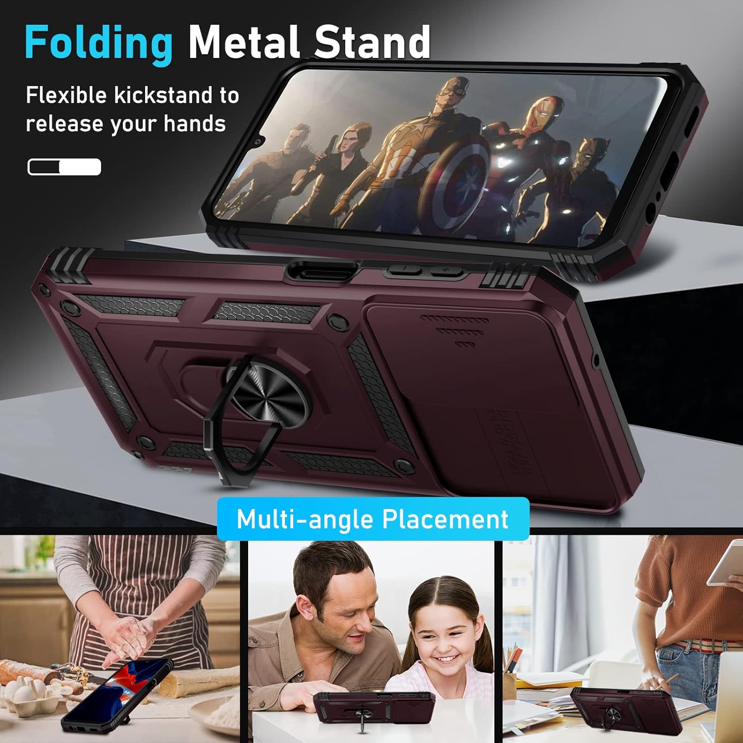 Janmitta Funda para Samsung Galaxy A14 5G integrada, cubierta deslizante para lente de cámara y protector de pantalla, resistente a prueba de