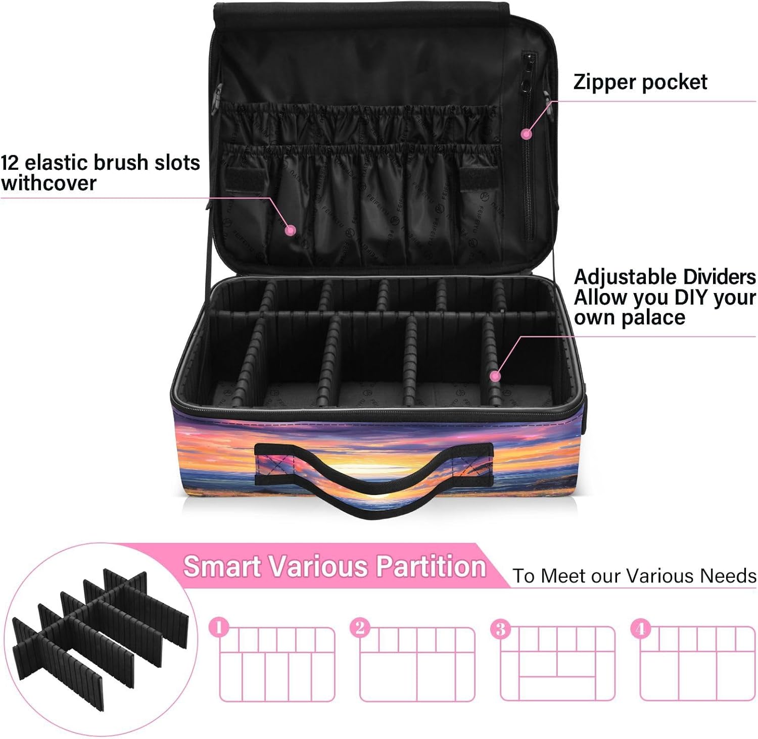 Sunset Prairie Flowers travel cosmetics bag toiletry bag travel toiletry bag for women makeup bag with compartments neceser de viaje para mujer men