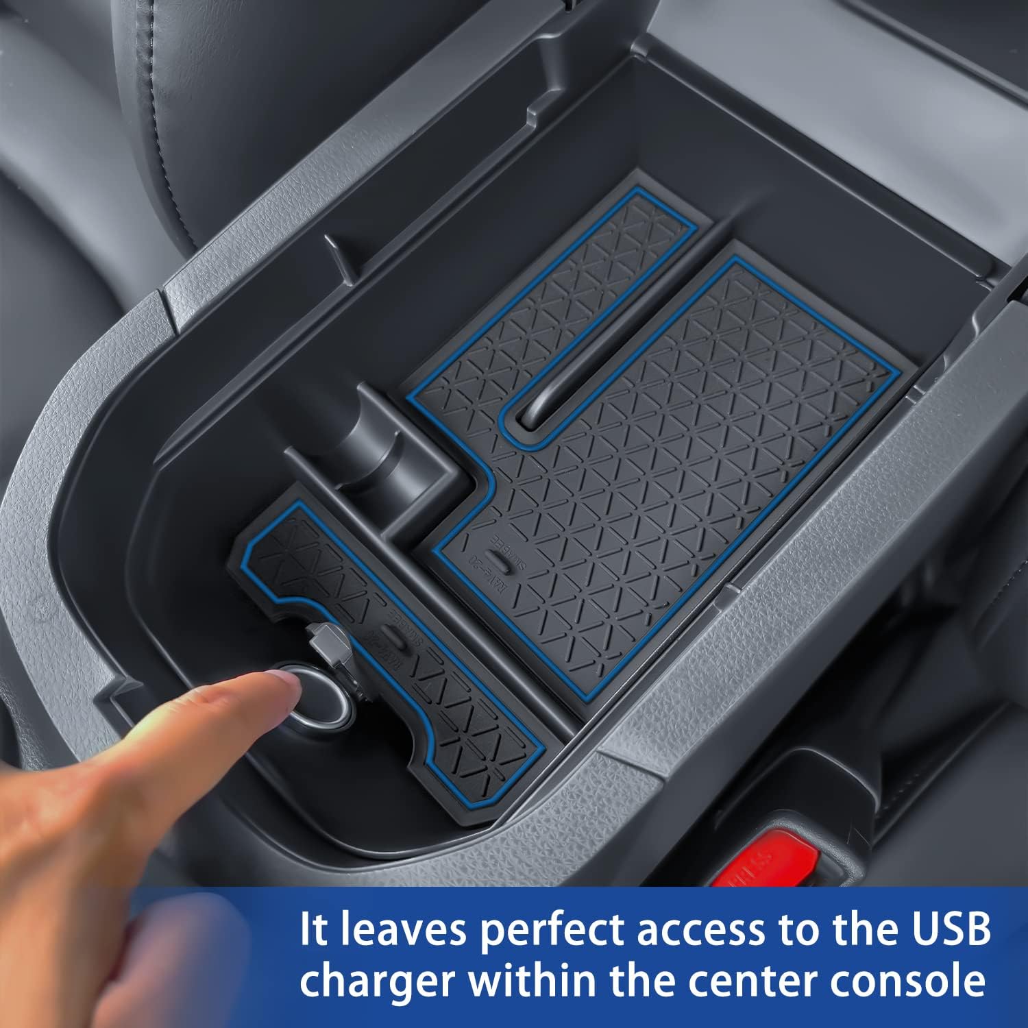 Bandeja organizadora de consola central compatible con Toyota RAV4 2023 2022 2021 2020 2019, accesorios para reposabrazos (borde azul)