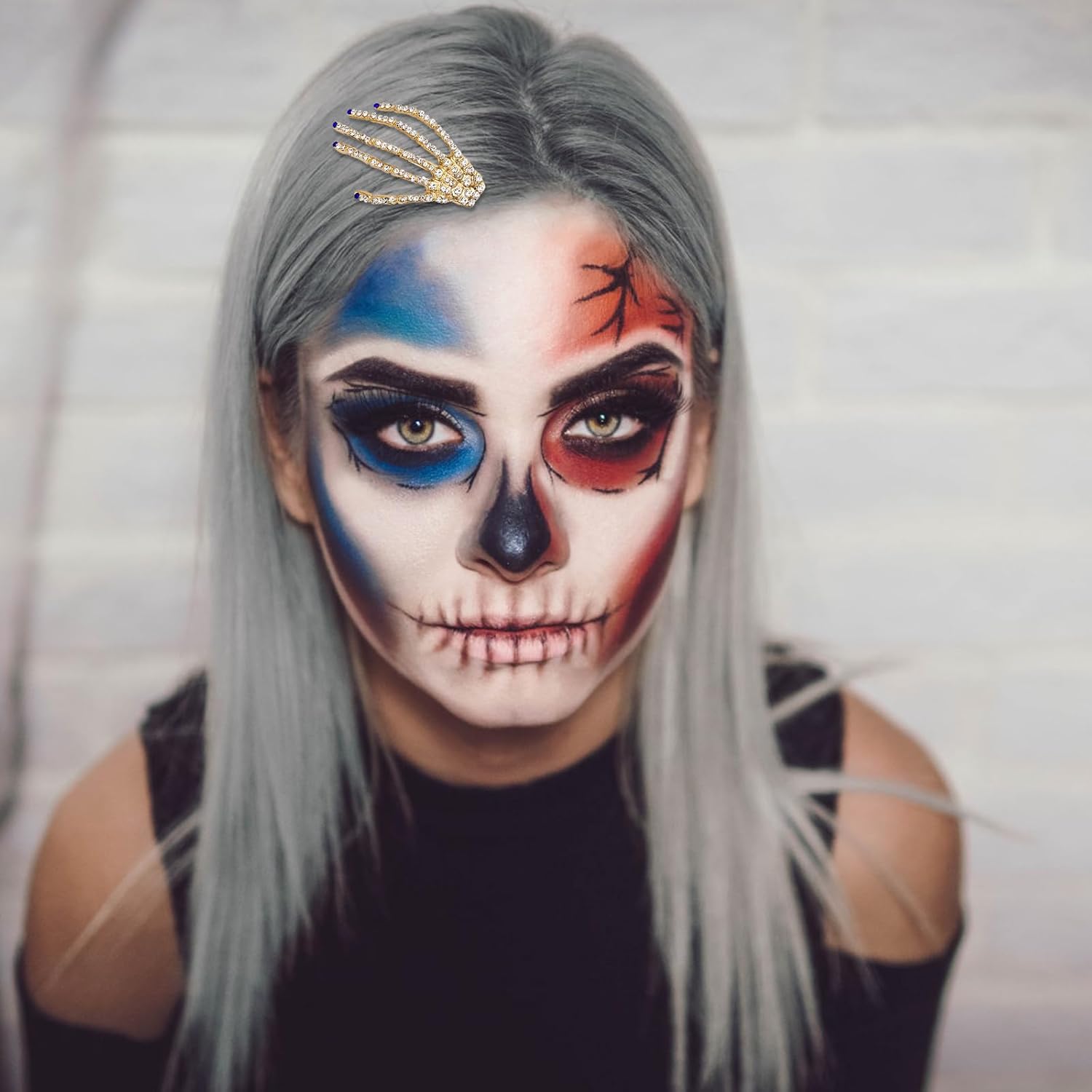 Pinzas de pelo de esqueleto de Halloween de 5 colores, 5 piezas de pinzas góticas góticas para el cabello, accesorios de regalo para mujeres,