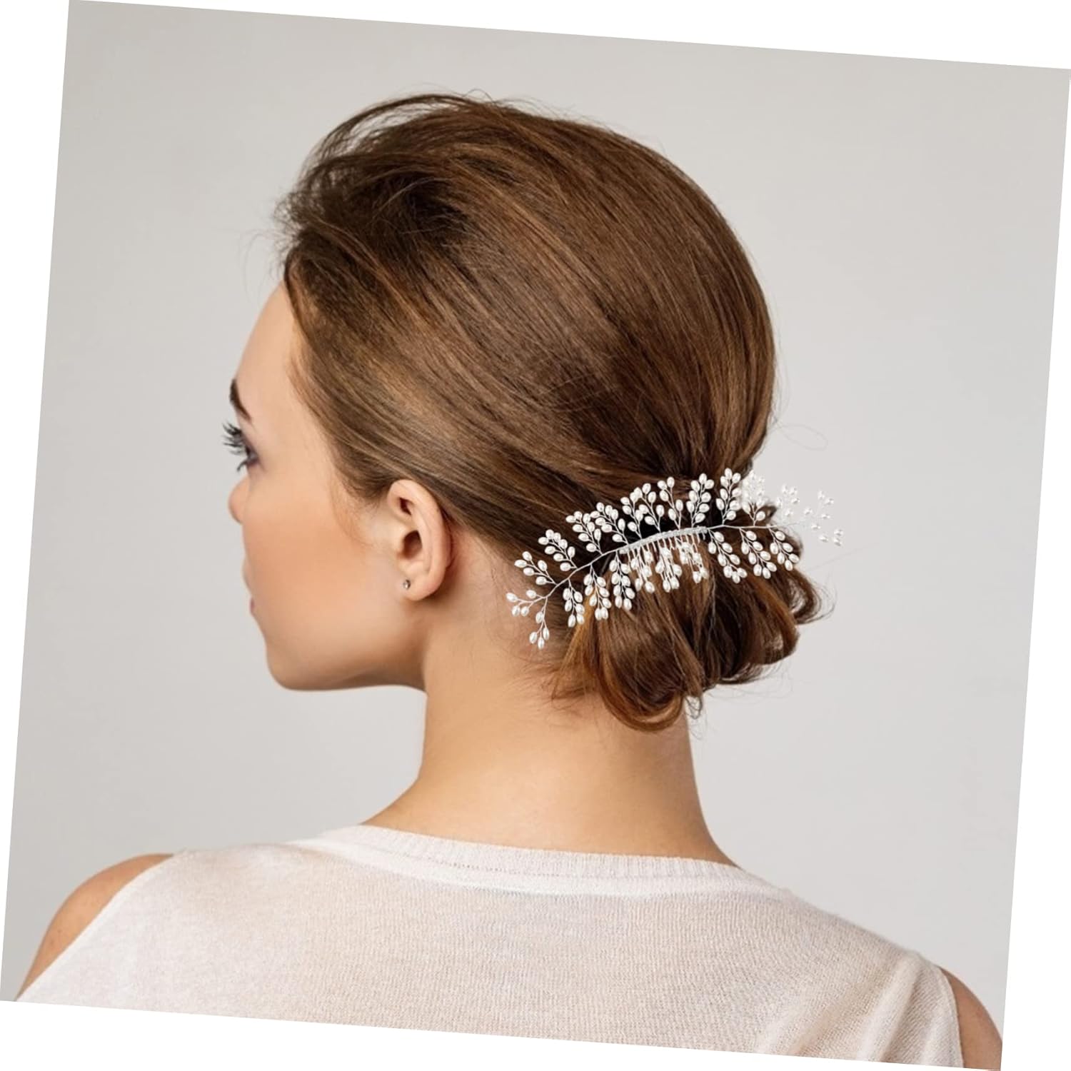 FRCOLOR Tocado de novia para boda, accesorios para el cabello blanco, accesorios para el cabello de perlas, accesorios para el cabello de boda,