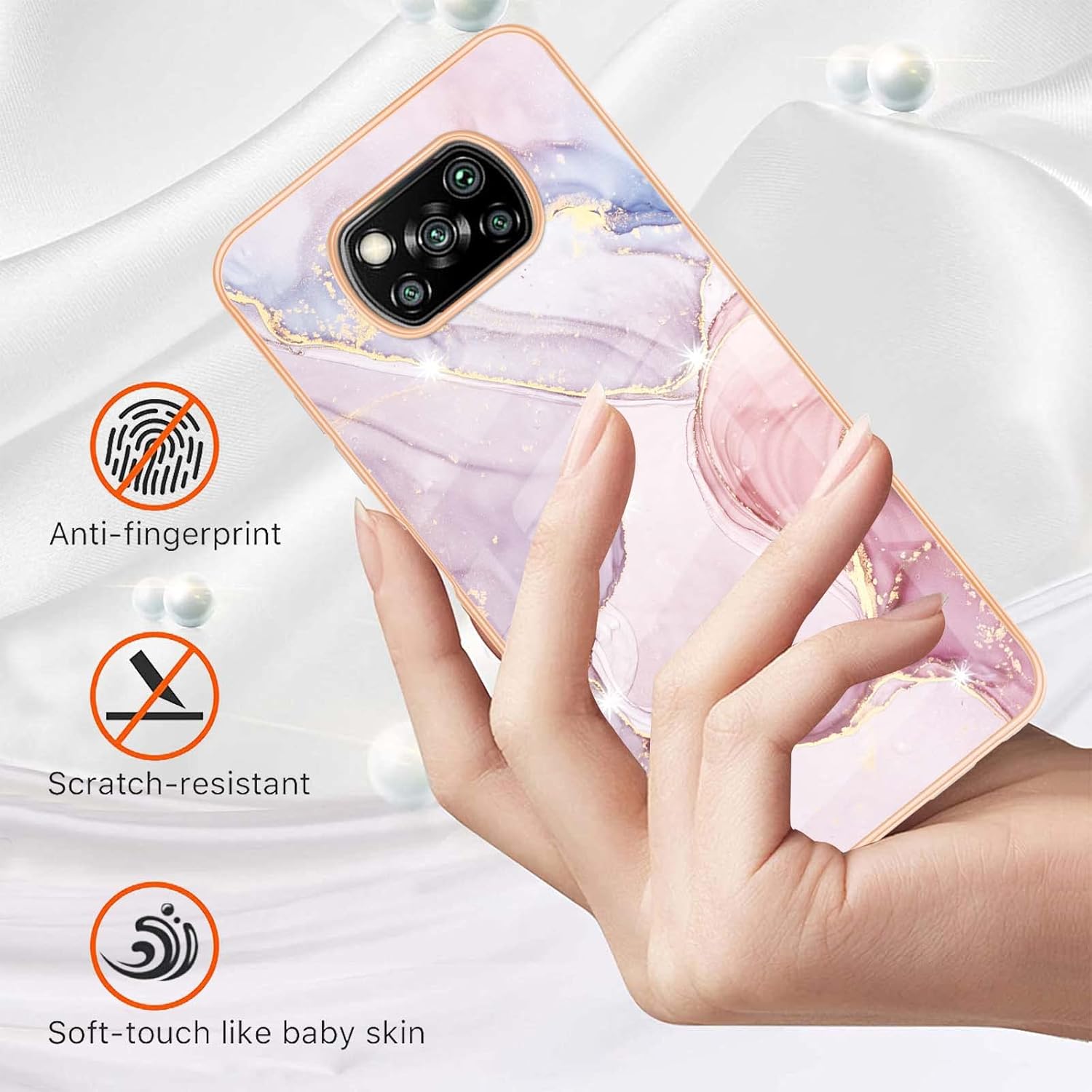 Funda delgada para Xiaomi Poco X3 NFC, diseño de mármol brillante IMD funda de moda para niñas, cubierta de protección de pantalla y cámara para