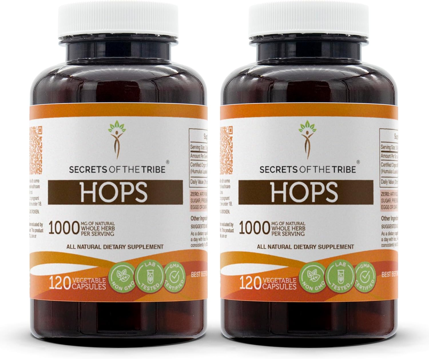 Secrets of the Tribe Lúpulo 120 Cápsulas (2 uds.), 1000 mg, Lúpulo (Humulus Lupulus) Flor Seca (2×120 Cápsulas)