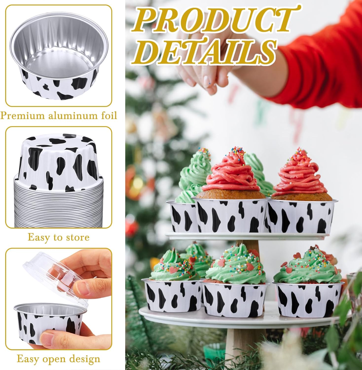 Paquete de 200 tazas de papel de aluminio para hornear cupcakes de 5 onzas, forros para cupcakes, tazas de postre con tapas, vasos desechables para
