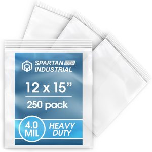 Spartan Industrial – Bolsas de polietileno de plástico transparente con cierre de cremallera de 12 x 15 pulgadas (250 unidades) de 4 mil de grosor, Spartan Industrial – Bolsas de polietileno de plástico transparente con cierre de cremallera de 12 x 15 pulgadas (250 unidades) de 4 mil de grosor,