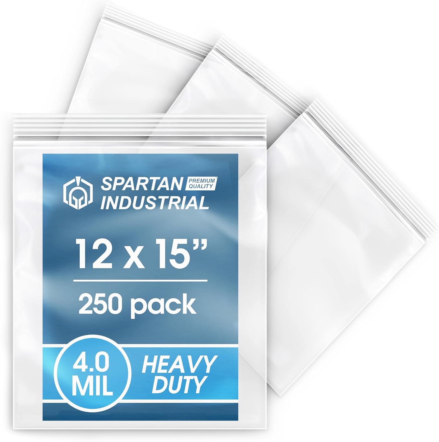 Spartan Industrial – Bolsas de polietileno de plástico transparente con cierre de cremallera de 12 x 15 pulgadas (250 unidades) de 4 mil de grosor,
