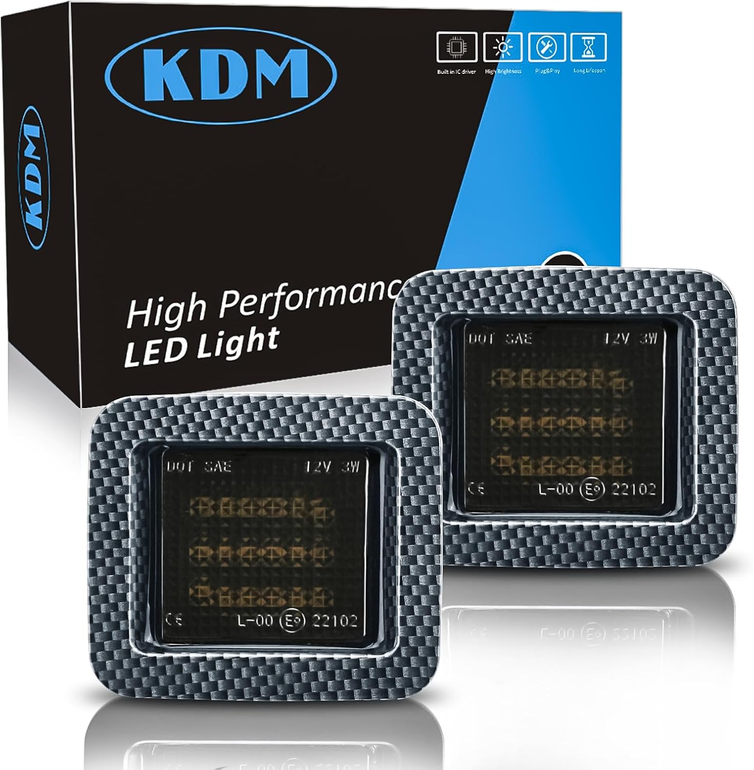KDM Luz de matrícula LED con patrón de fibra de carbono negra para Ford F150 Raptor 2015-2022, reemplazo de ensamblaje, lámpara trasera de camioneta