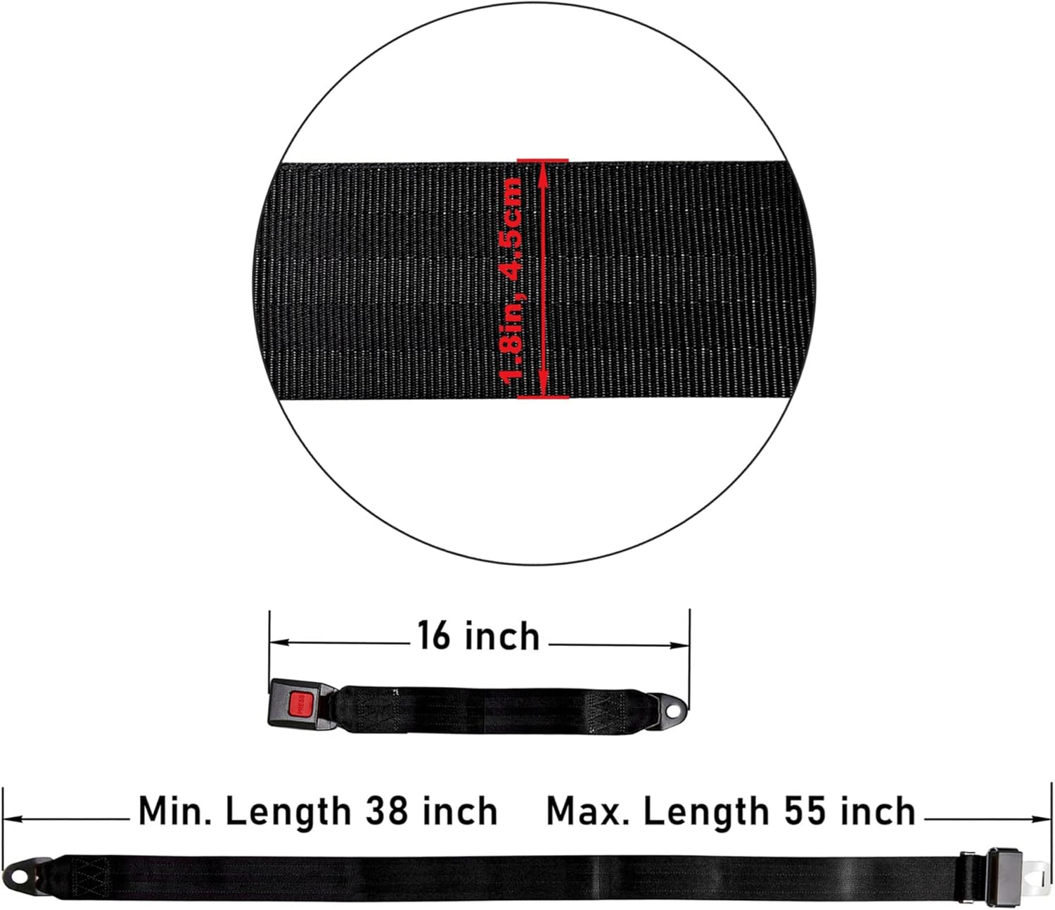 Cinturón de seguridad universal de 2 puntos ajustables para Go Kart, carrito de golf Club en negro (54 pulgadas con tornillos de instalación) (juego