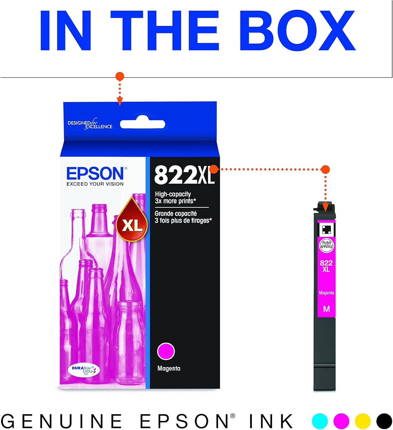 Epson T822 DURABrite Ultra Ink Cartucho cian de alta capacidad (T822XL220-S) para impresoras Workforce Pro seleccionadas y cartucho magenta de alta