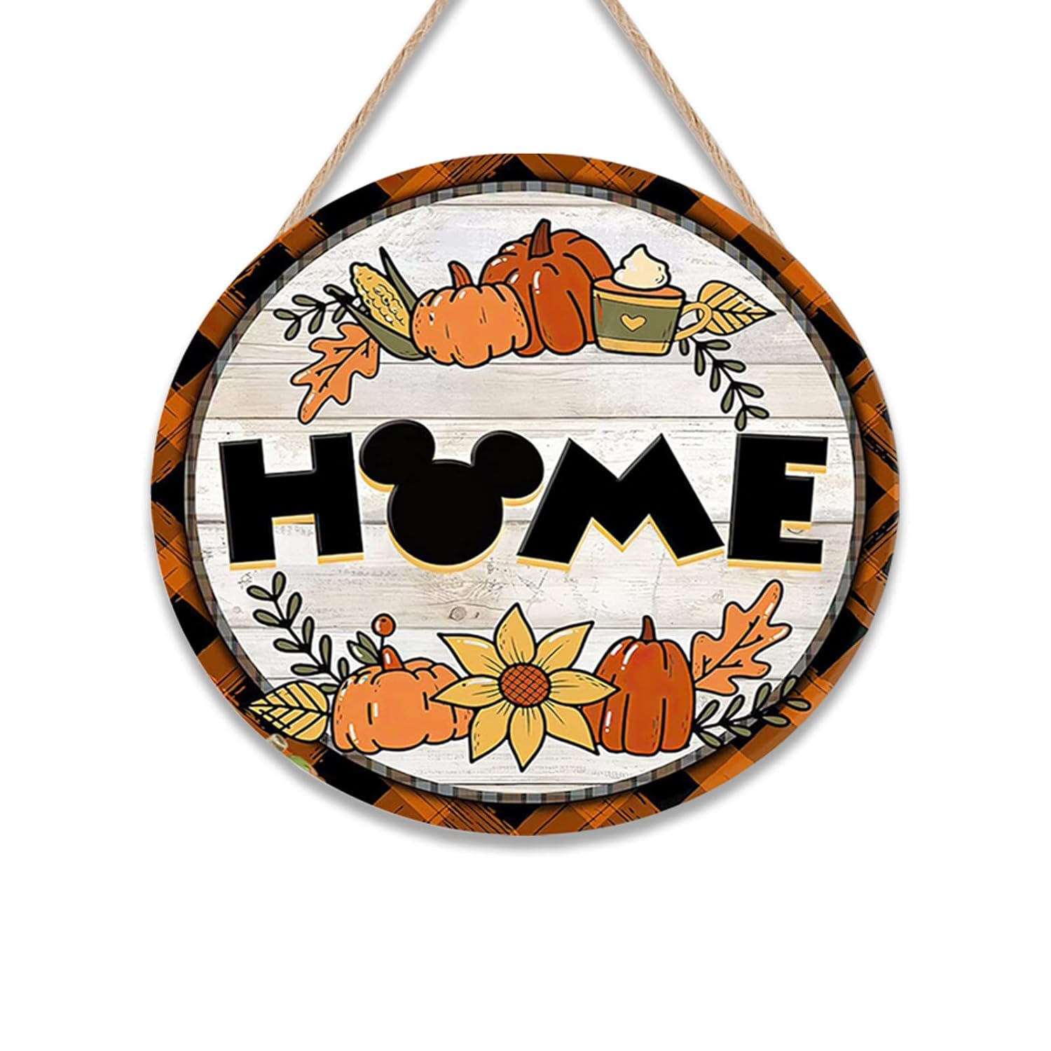 Thanksgiving Decorations Hello Fall Wood Sign Home Pumpkin Welcome Sign for Front Door Round Wood Sign Hanging Welcome Sign for Farmhouse Porch