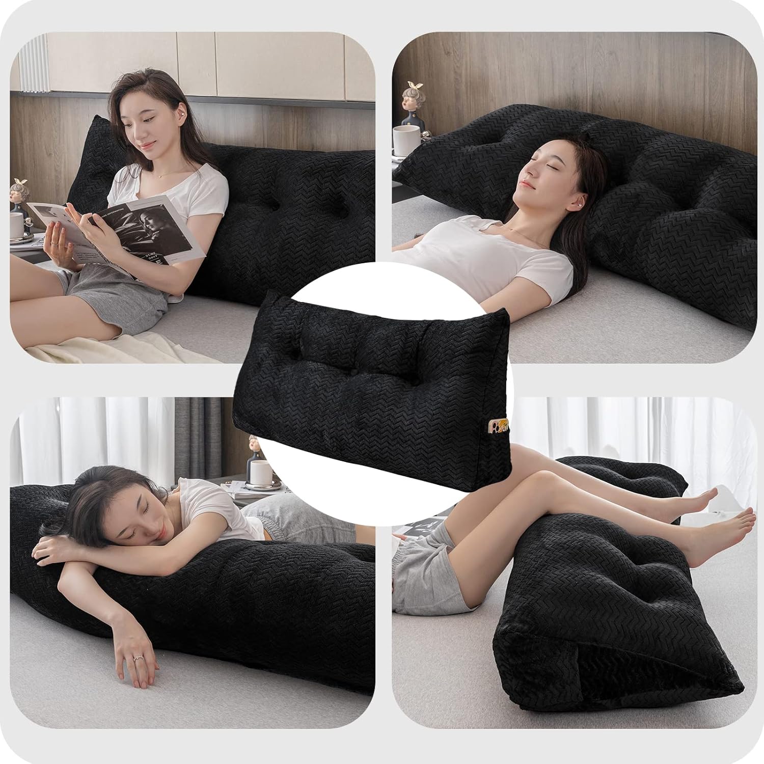 Cabecera triangular grande, respaldo de cuña y respaldo de posicionamiento, almohadas de lectura, almohadas de cuña para cama de día con funda
