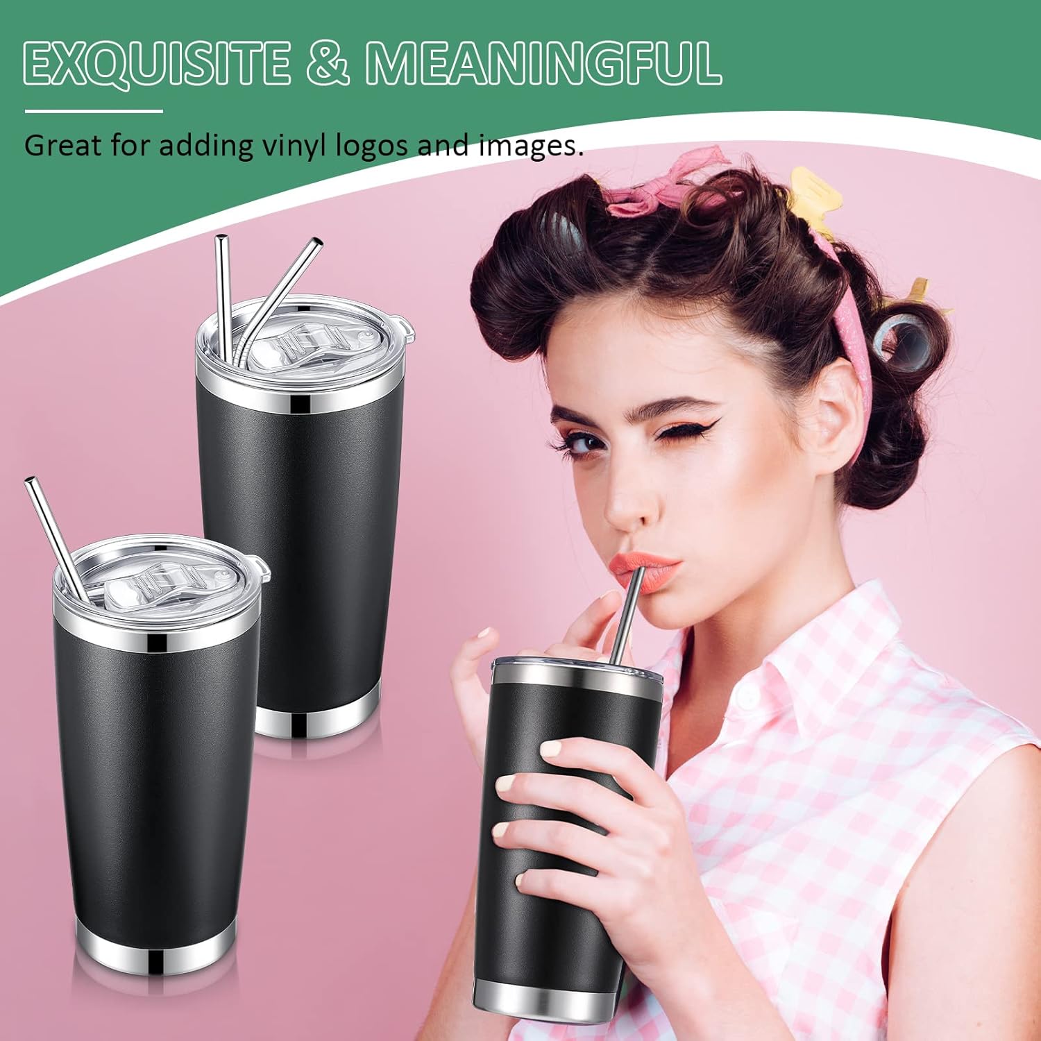 Paquete de 24 vasos de viaje aislados de 20 onzas, vaso de viaje al vacío de doble pared con tapa y pajita, tazas de café de doble pared de acero