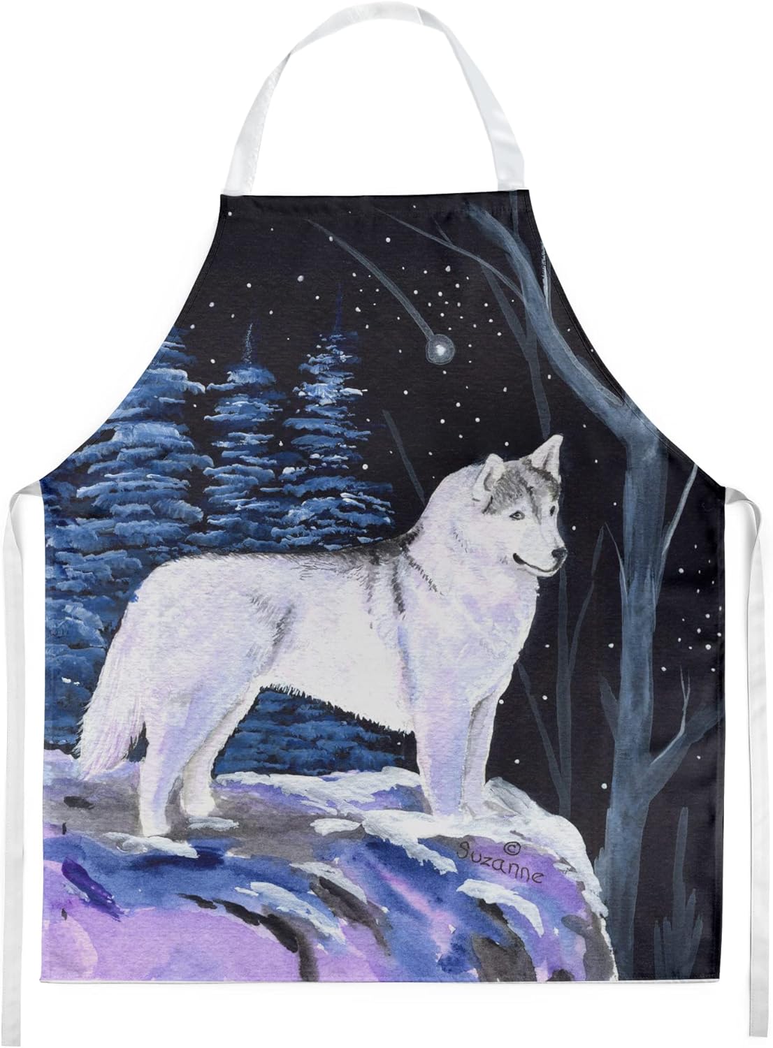 Caroline’s Treasures SS8400APRON Starry Night Siberian Husky Delantal de Cocina, Servidor de Cocina, Hornear Manualidades Jardinería para Adultos