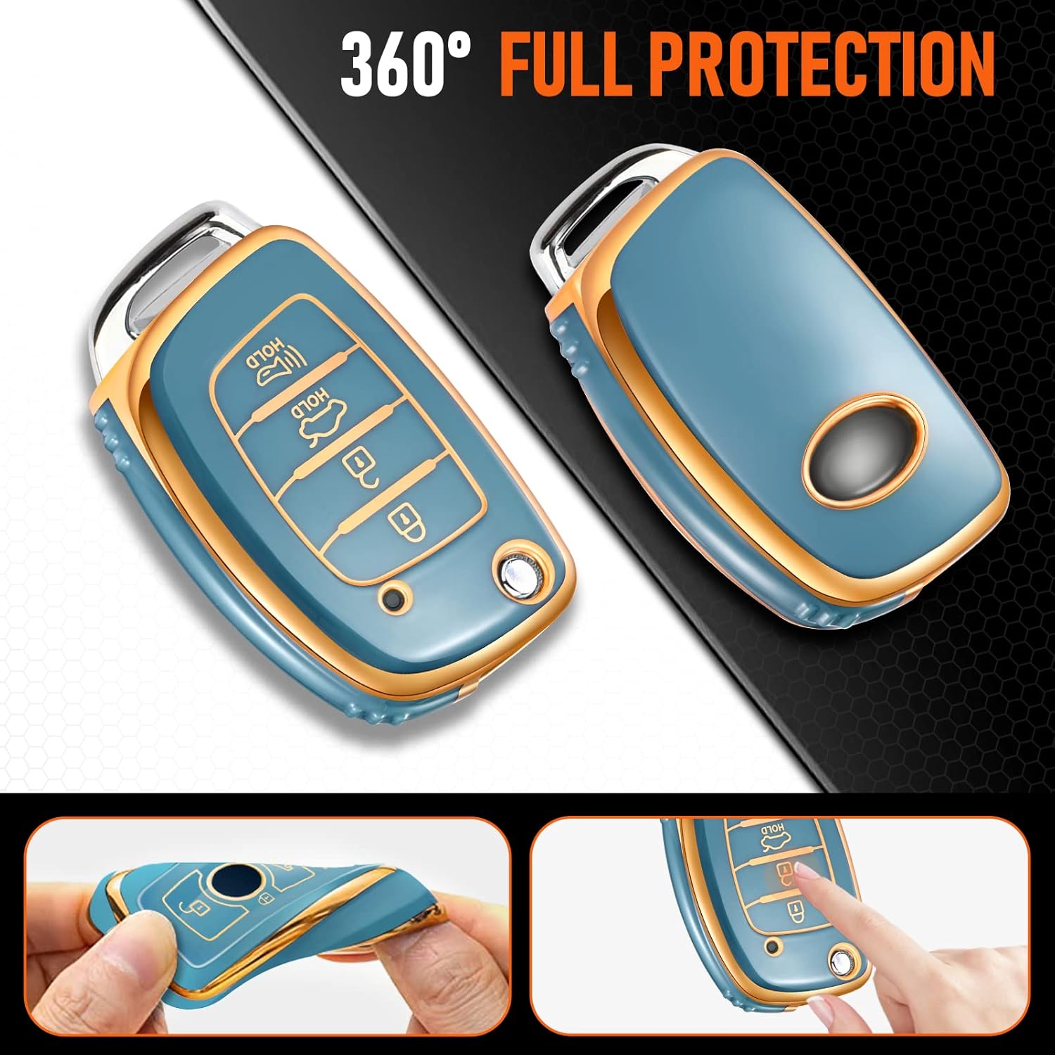 Funda para llavero Hyundai Accesorios para Elantra Sonata Tucson Santa fe Ioniq GT 4 botones, funda de TPU (azul)