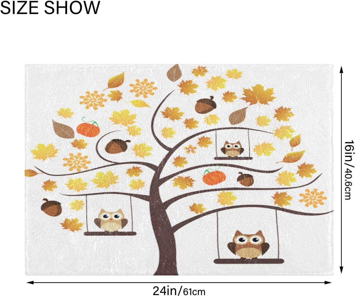 Bathroom Rugs Sets 2 Piece 24×16+24×20 Inch,Soft U-Shaped Contour Toilet Rug Fall Owl Pumpkins Non-Slip Absorbent Bath Floor Mat Carpet Set Water