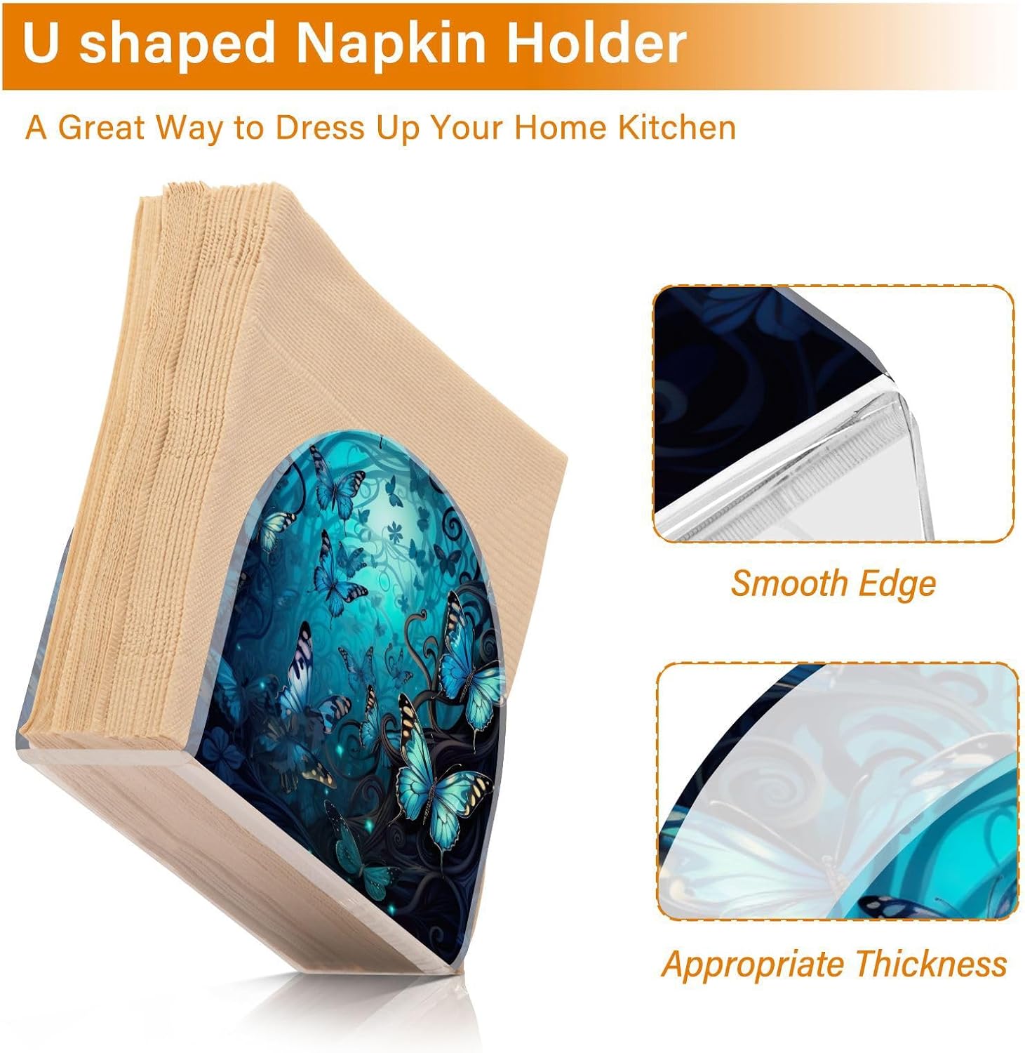 Napkin Holder Blue Butterflies Napkin Holders for Tables, Clear Acrylic Napkin Holders Cocktail Napkin Holder for Kitchen Restaurant Bar Home Decor