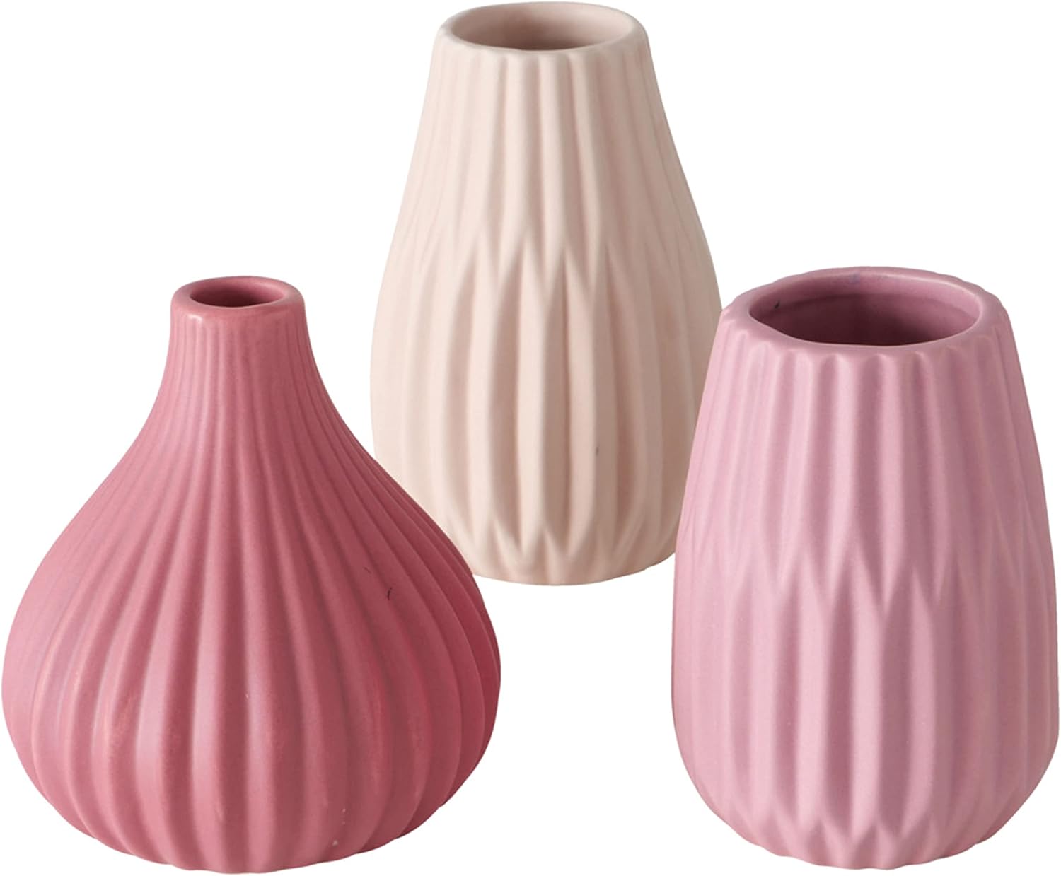Iconic Scandi – Jarrones para bebé, juego de 3, pantuflas de ballet empapadas de color y rosa rosa, beige, esmalte mate, estriado, gres, 4.25