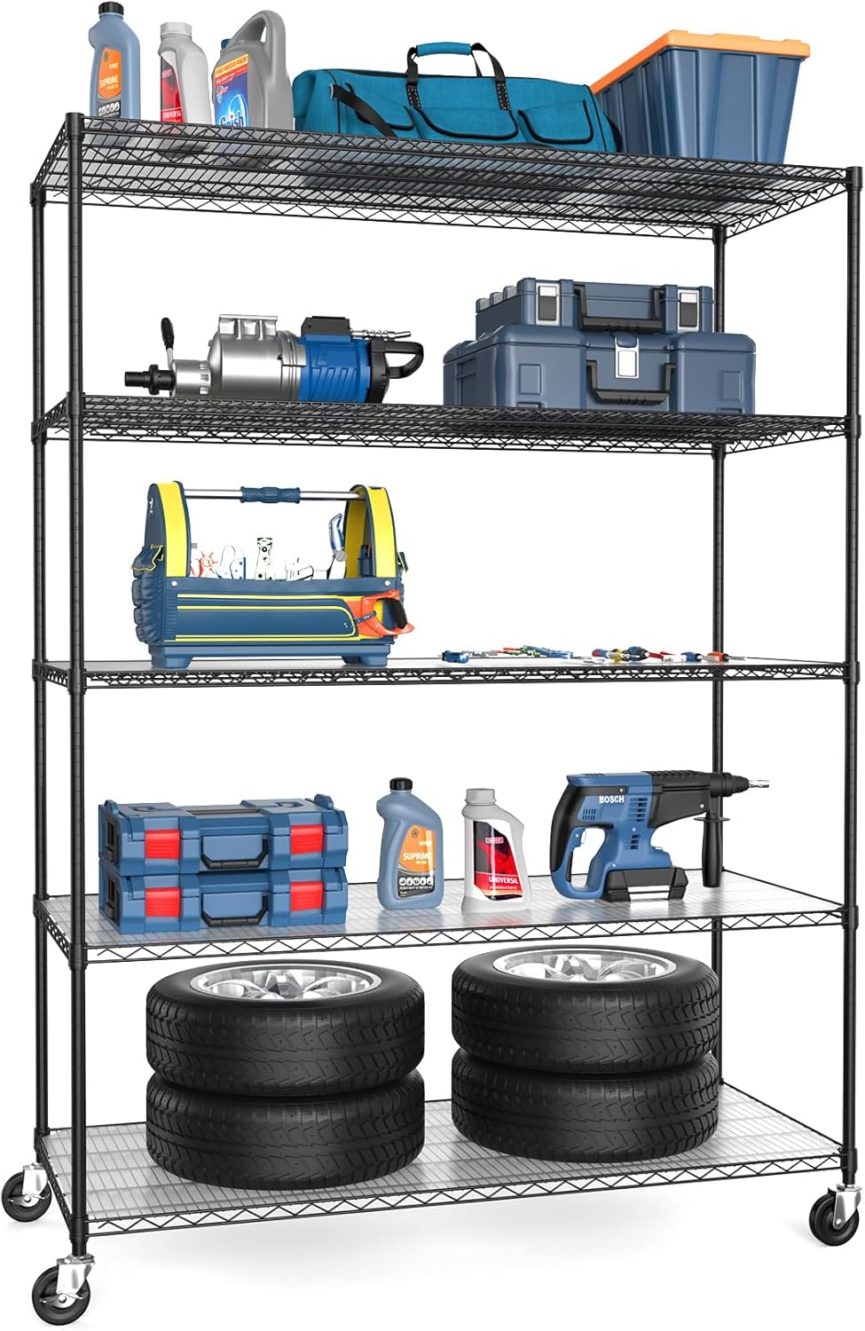 Estantería de alambre NSF de 5 niveles, 24 x 60 x 82 pulgadas, capacidad de 7500 libras, estante de metal de almacenamiento ajustable resistente con