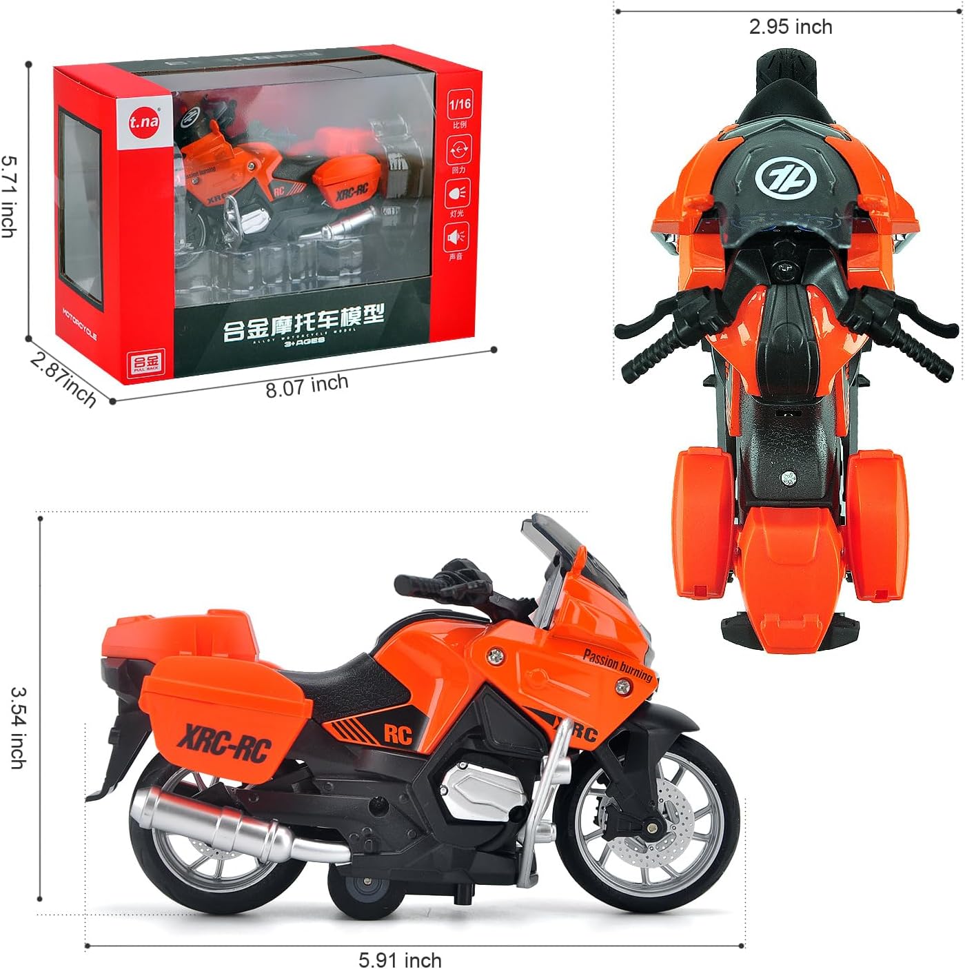 ACROFEK Juguetes de motocicleta de aleación con sonido y luz, juguetes de motocicleta fundidos a presión para niños de 3 a 5 años, gran motocicleta