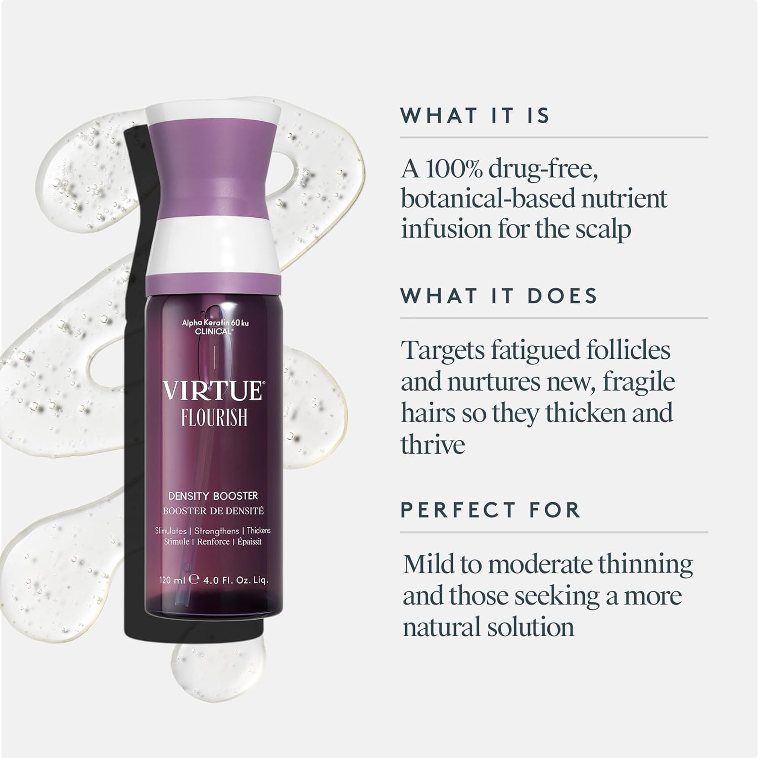 Virtue Spray de refuerzo de densidad Flourish para adelgazar el crecimiento del cabello