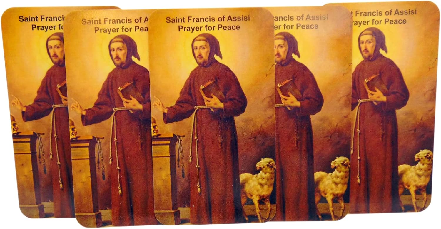 Westmon Works Paquete de 10 tarjetas de oración de San Francisco con oración por la paz, paquete a granel de santo patrón católico de Asís